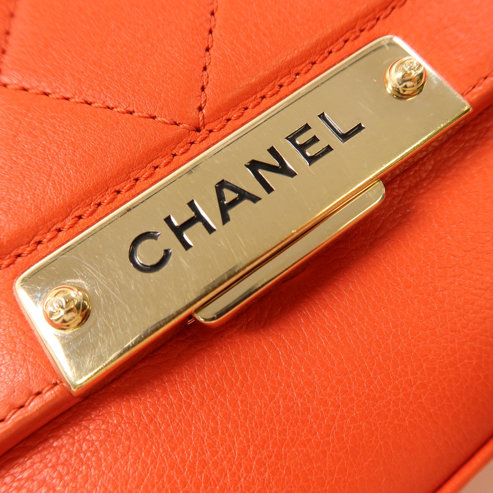 CHANEL 牛皮皮革Shoulder Bag金扣鏈帶手挽肩背兩用袋紅色