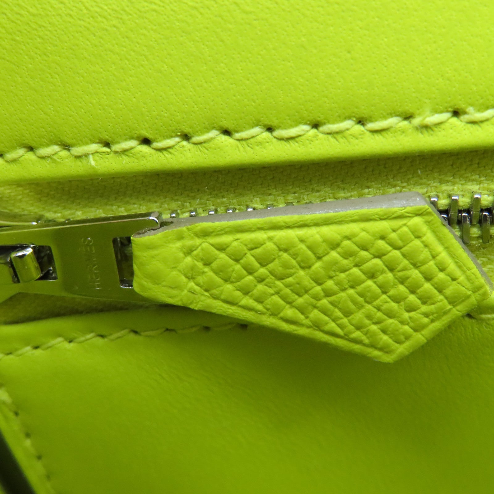 HERMES Epsom leather Constance 24 silver buckle handle shoulder shoulder bag lime yellow