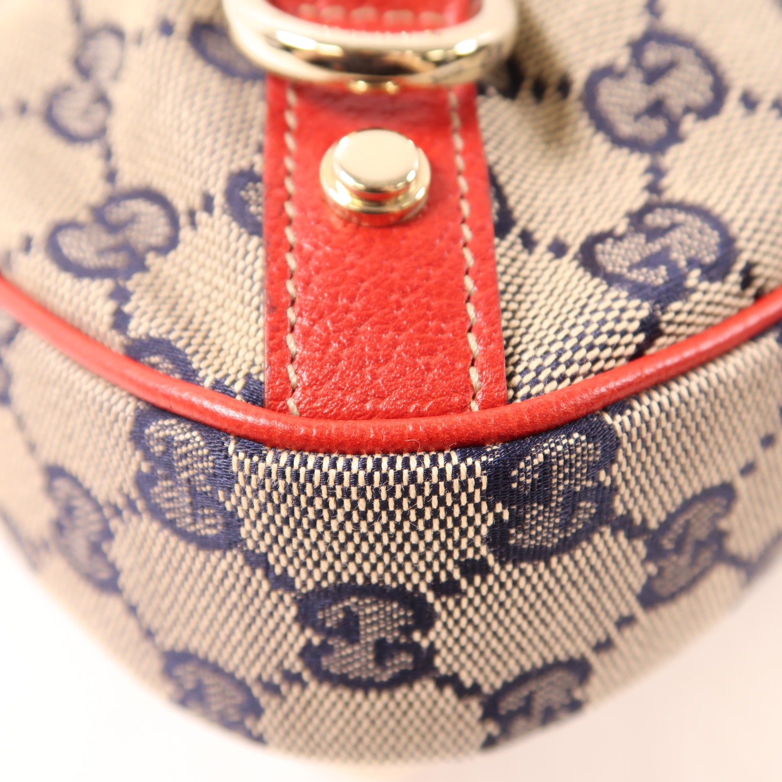 GUCCI 帆布/皮革Shoulder Bag金扣肩背袋灰色/紅色