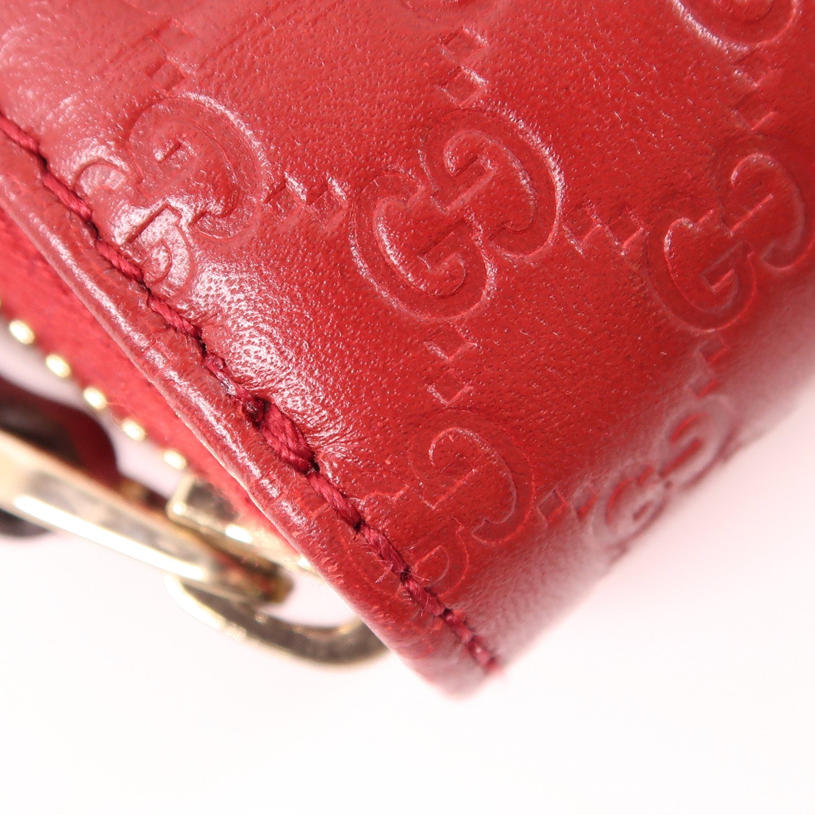 GUCCI GG GHW Wallet Calfskin Leather Red