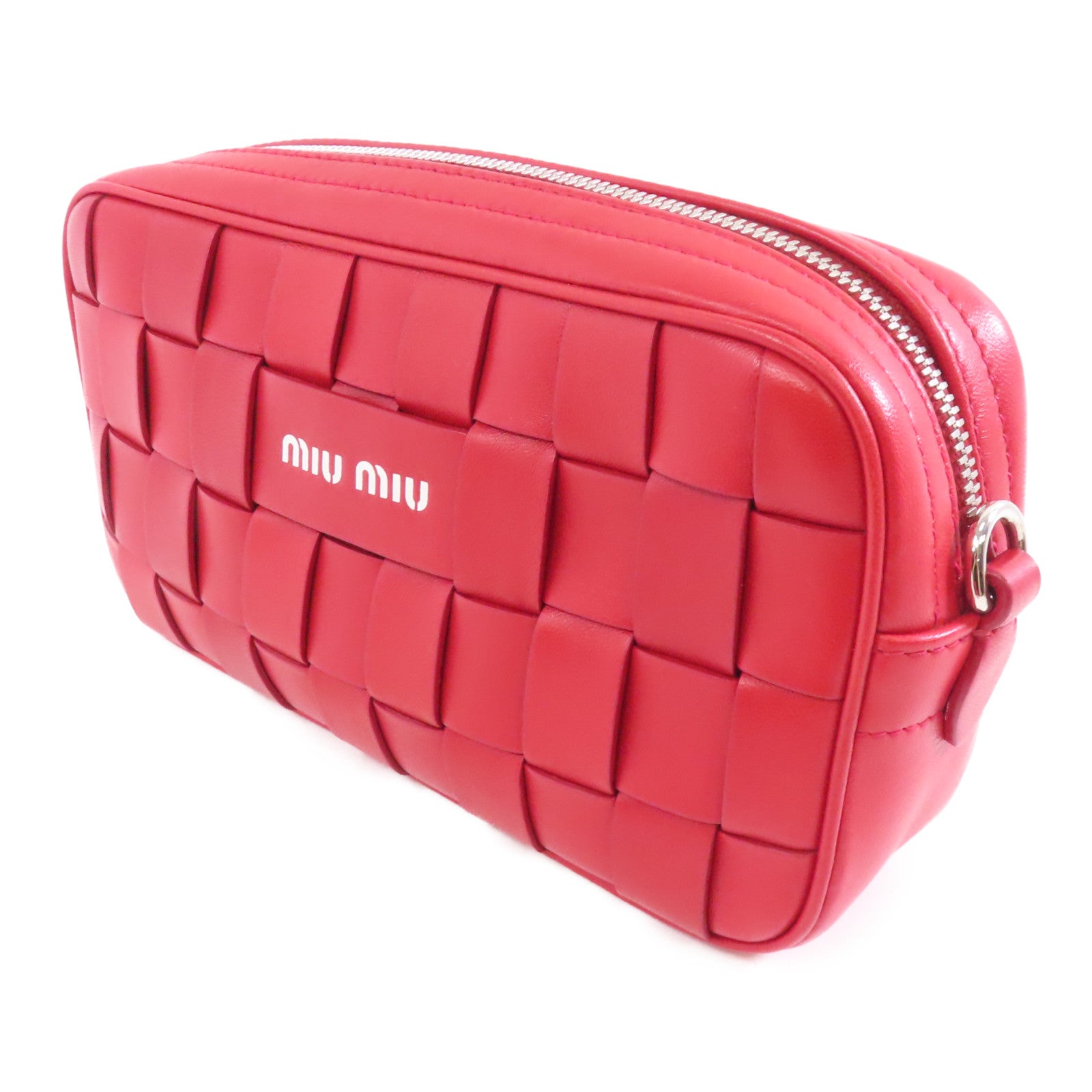 Miu Miu 【激減優惠】羊皮皮革Crystal Chain Shoulder Bag銀扣肩背袋紅色