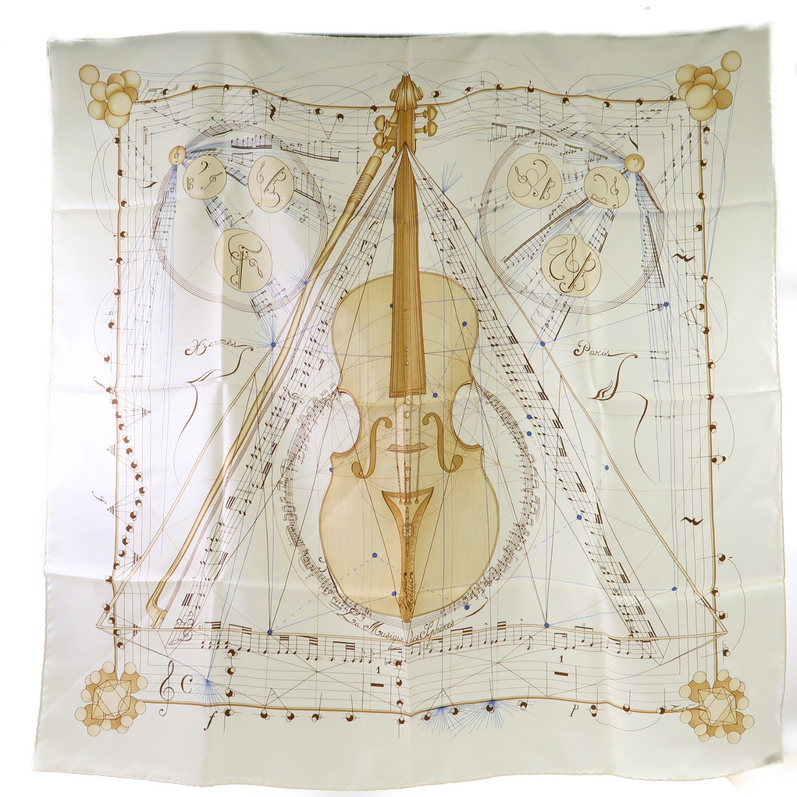 HERMES 絲質Scarf絲巾米色/啡色