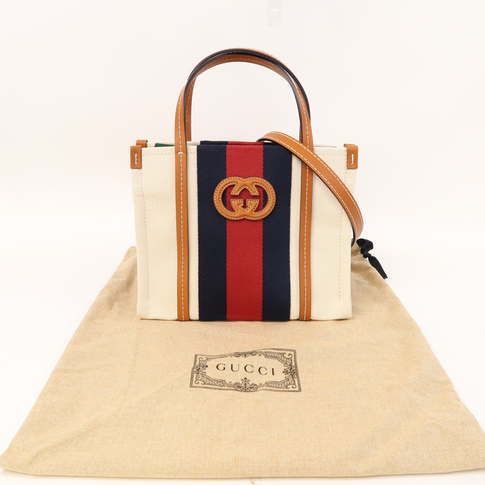 GUCCI 【激減優惠】帆布Interlocking Tote金扣手挽肩背兩用袋米色/藍色/紅色