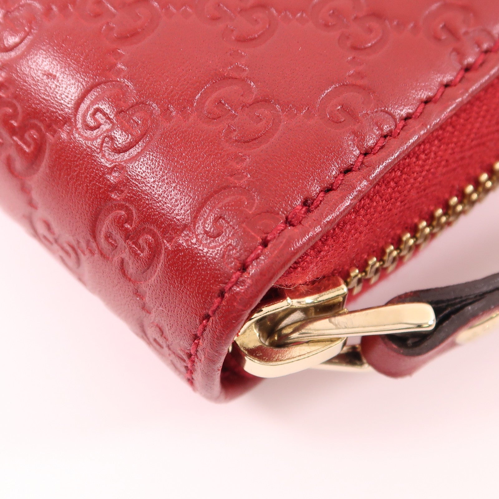 GUCCI GG GHW Wallet Calfskin Leather Red