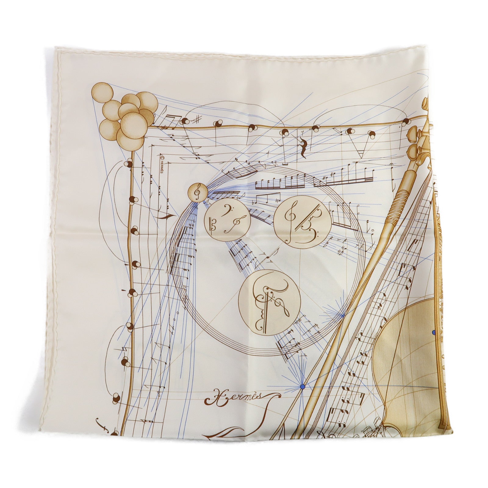 HERMES 絲質Scarf絲巾米色/啡色
