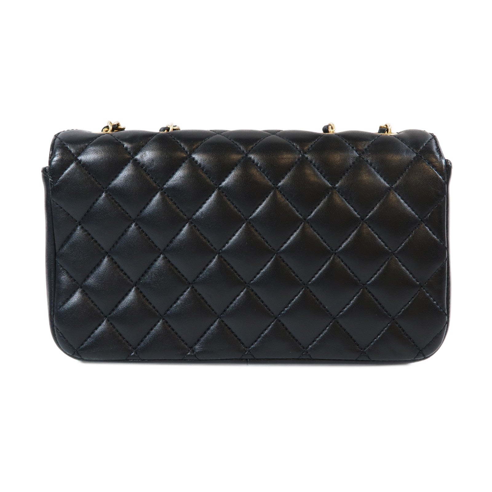 CHANEL 菱格羊皮皮革Double Flap Bag金扣鏈帶肩背袋黑色