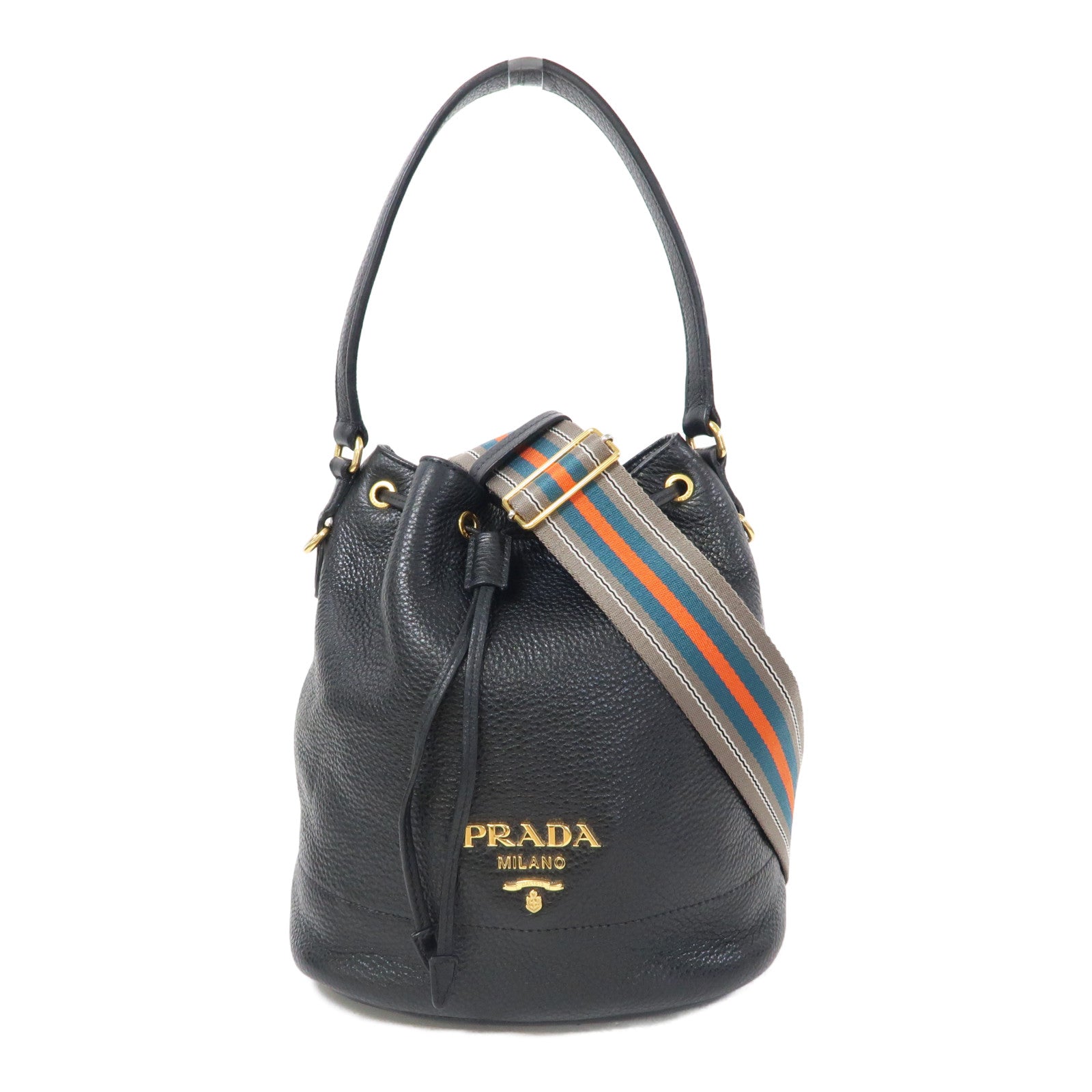 PRADA 牛皮皮革2 Way Shoulder金扣手挽肩背兩用袋黑色