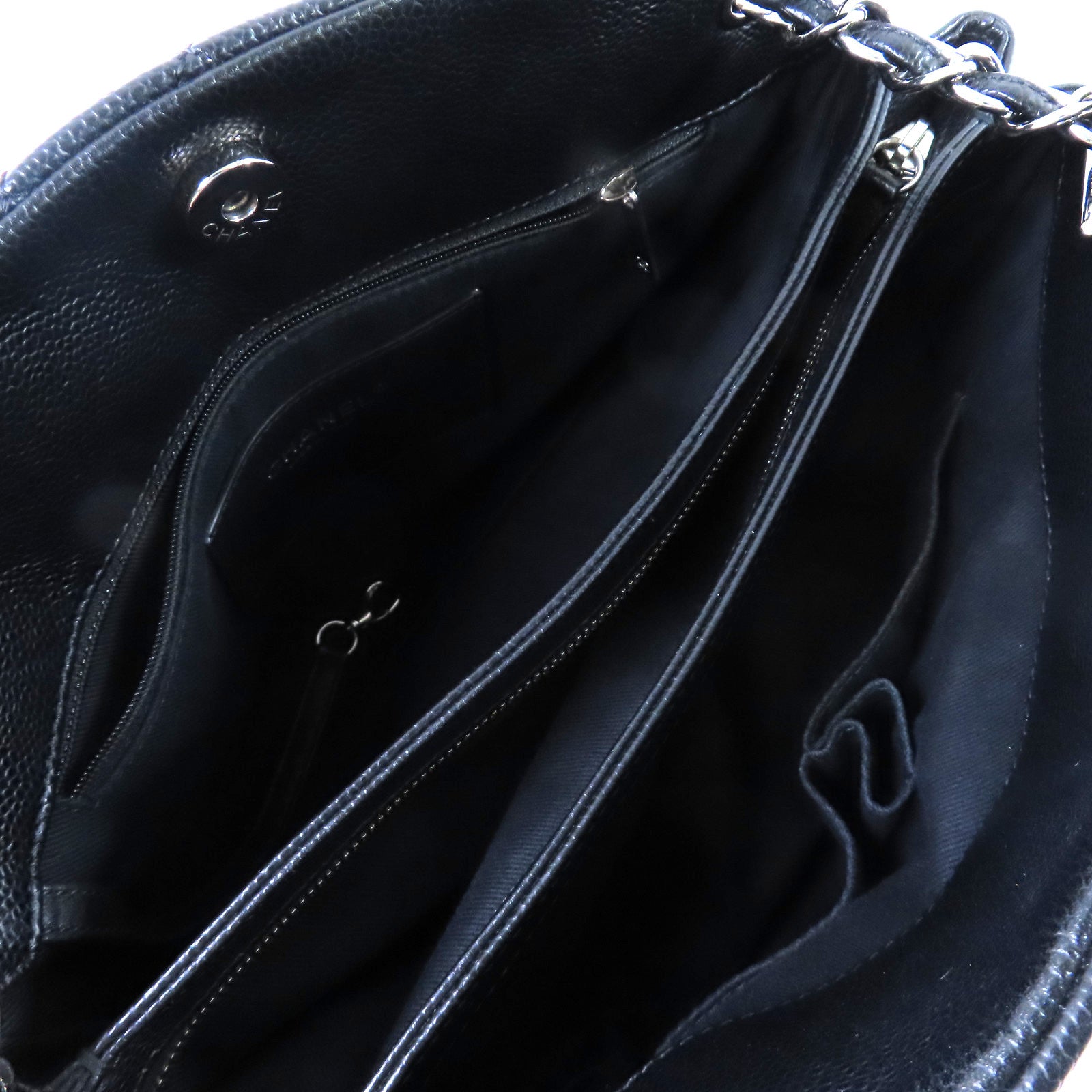 CHANEL 菱格牛皮皮革Chain Shoulder Bag銀扣鏈帶肩背袋黑色