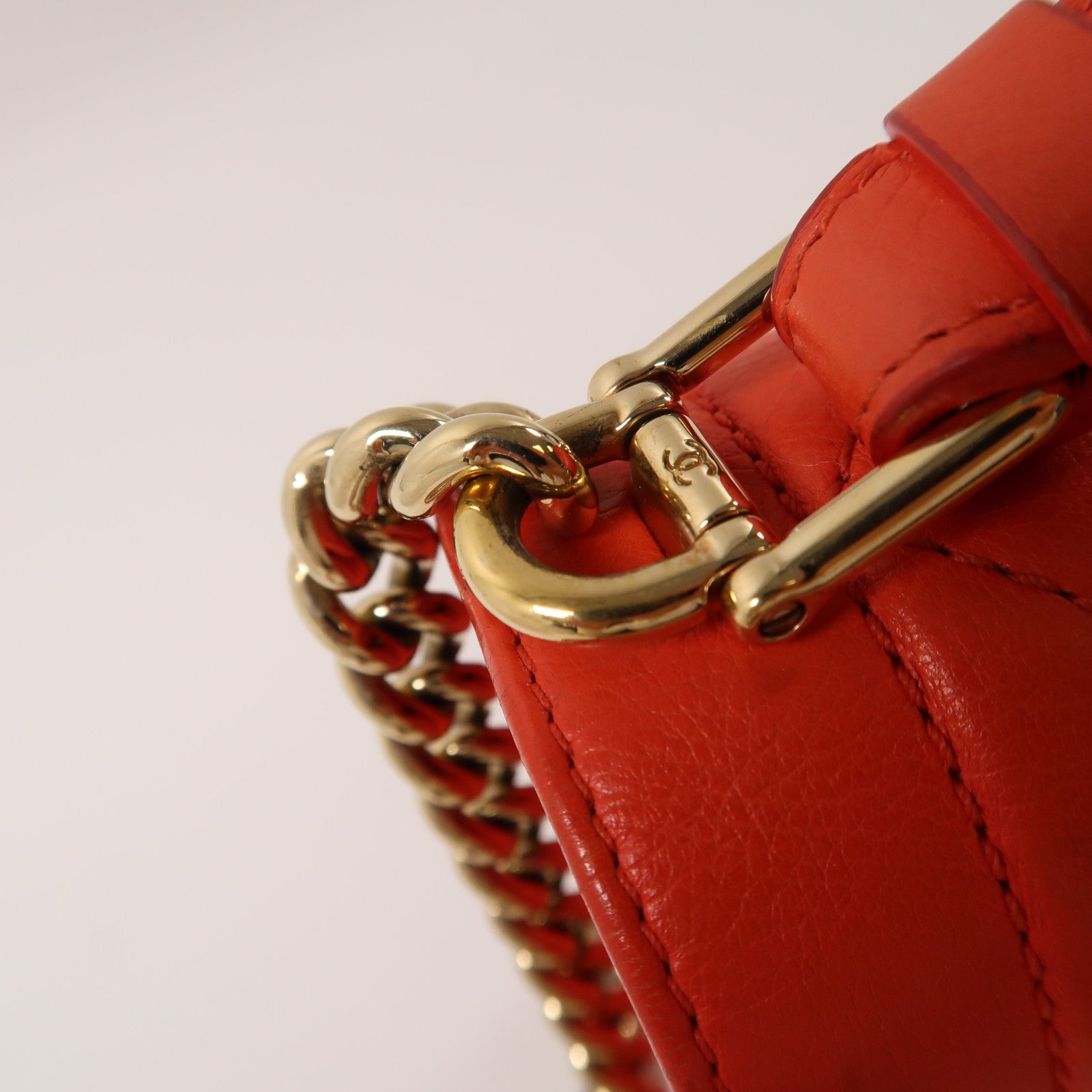 CHANEL 牛皮皮革Shoulder Bag金扣鏈帶手挽肩背兩用袋紅色