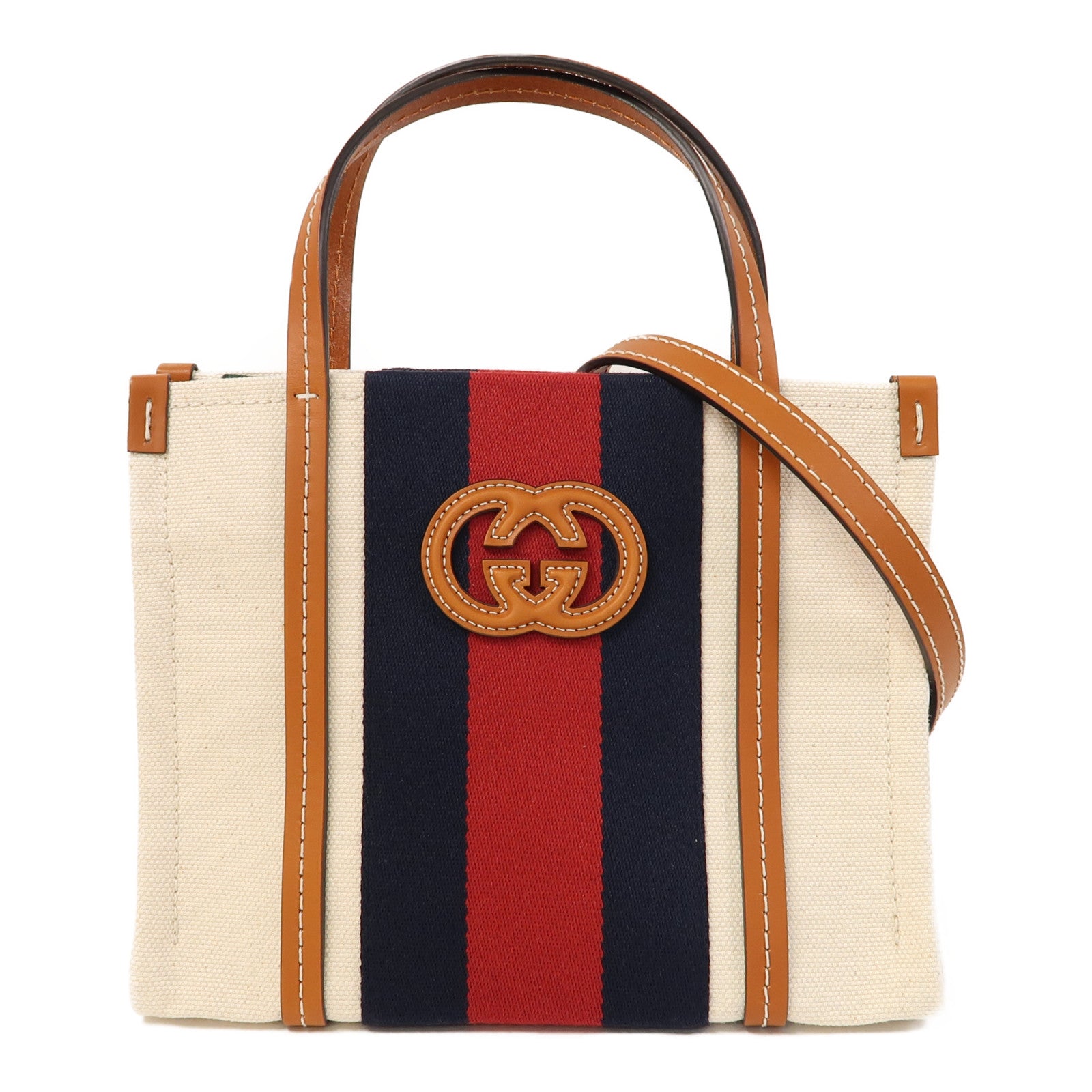 GUCCI 【激減優惠】帆布Interlocking Tote金扣手挽肩背兩用袋米色/藍色/紅色