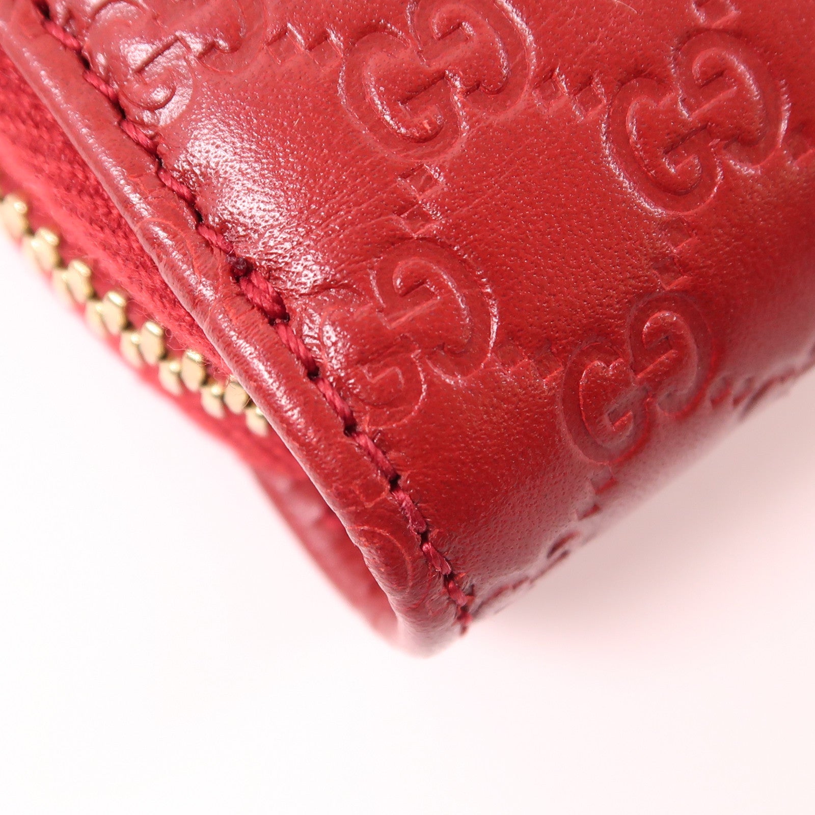 GUCCI GG GHW Wallet Calfskin Leather Red