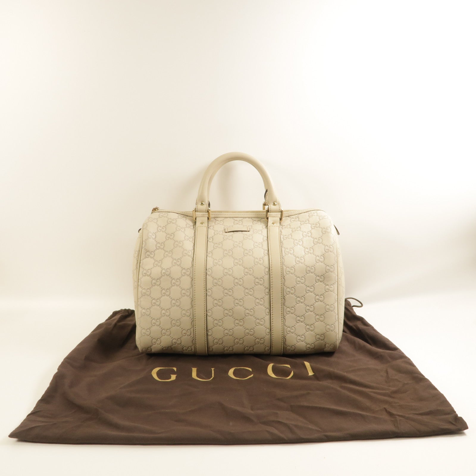 GUCCI GG Boston Bag Calfskin Leather Light Gray