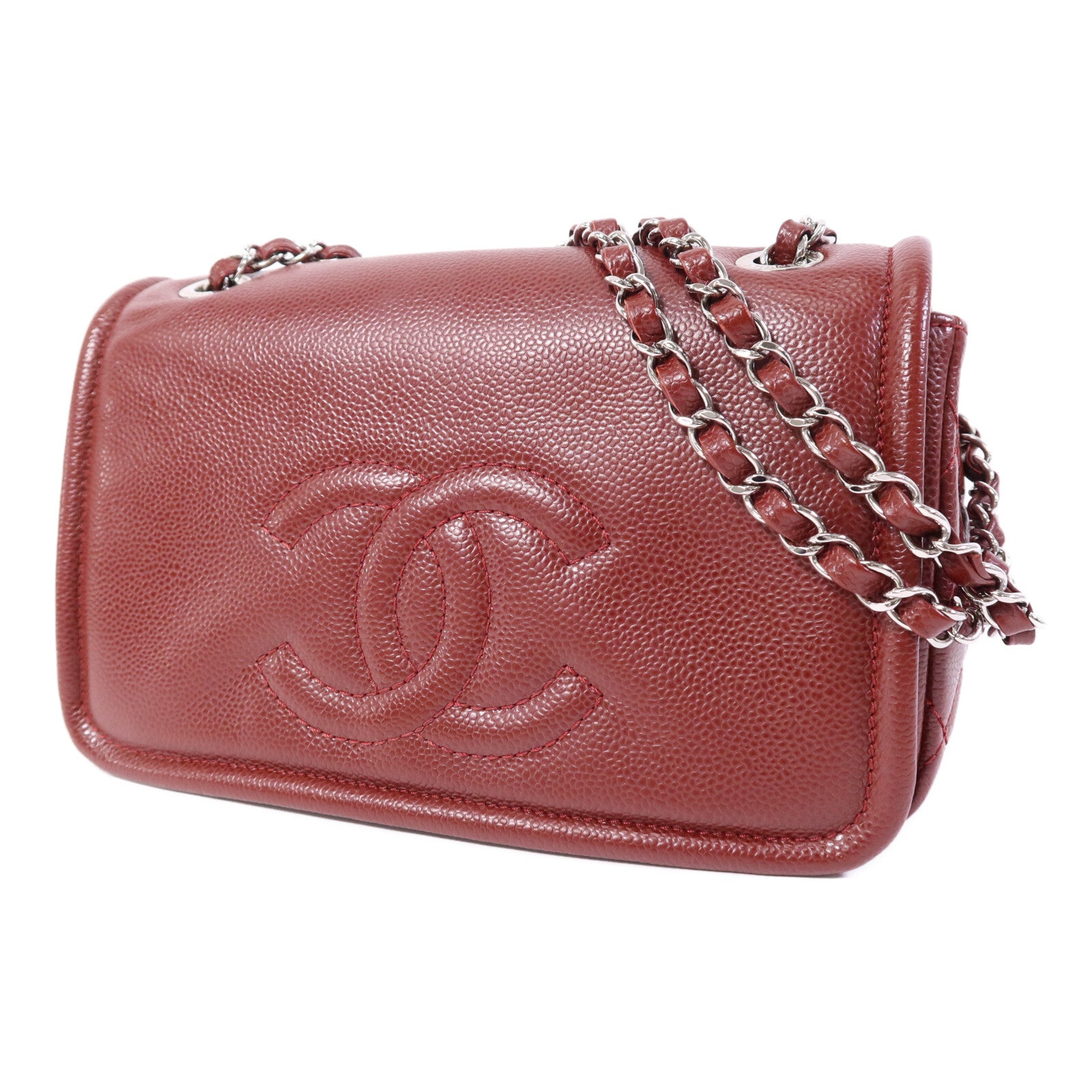 CHANEL 牛皮皮革Chain Shoulder Bag銀扣鏈帶肩背袋