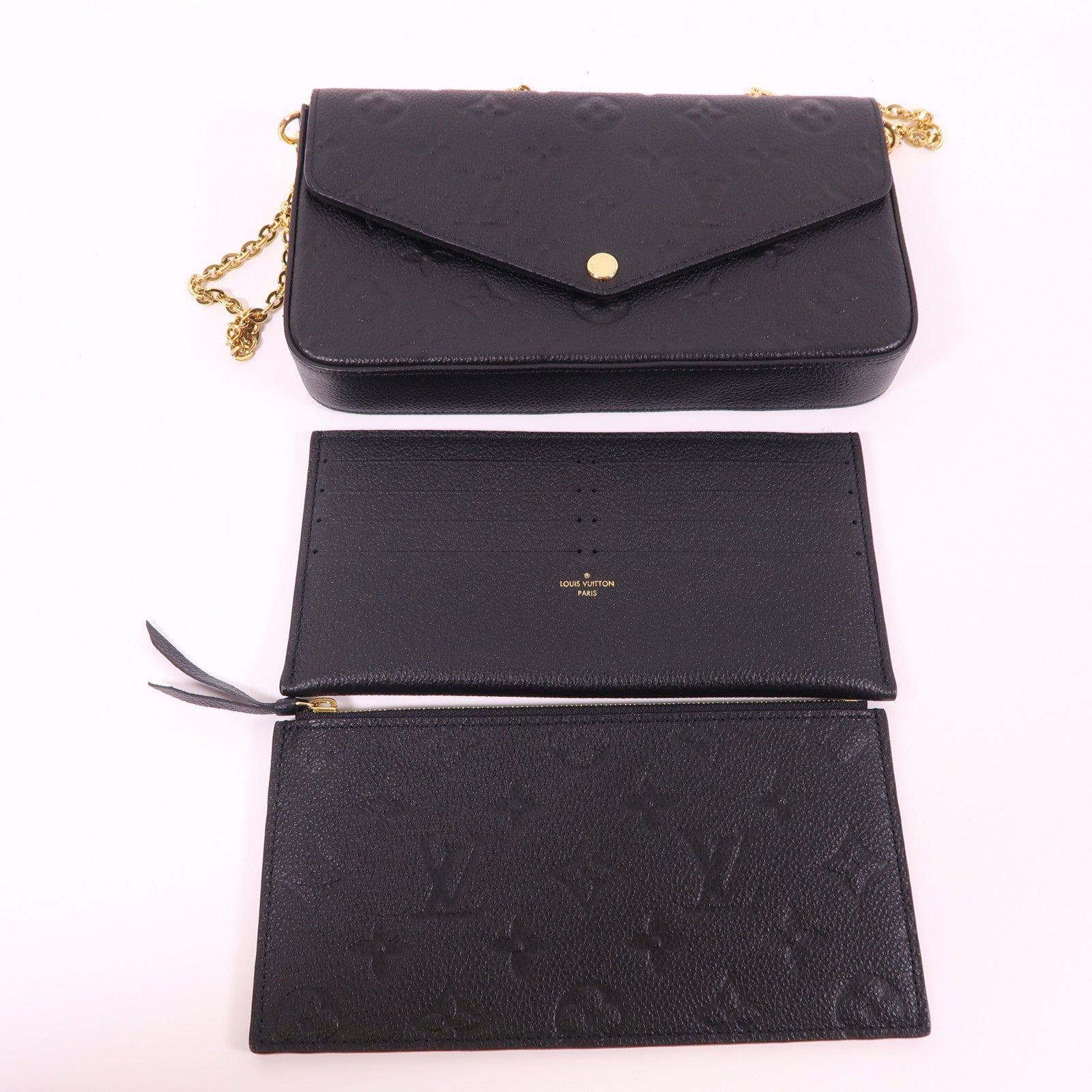 LOUIS VUITTON Monogram Empreinte Felicie Pochette金扣鏈帶肩背袋