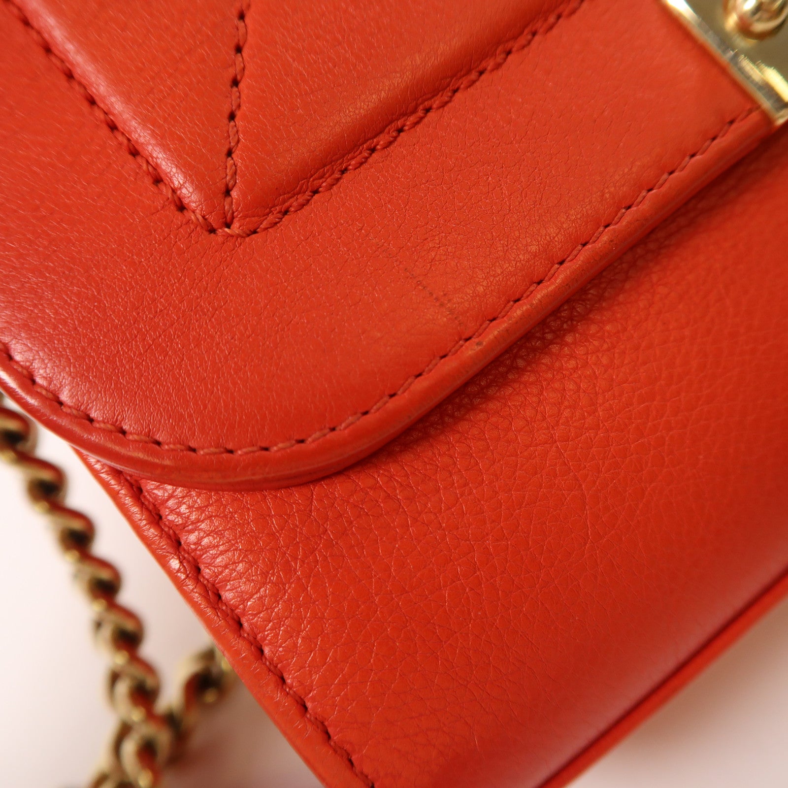 CHANEL 牛皮皮革Shoulder Bag金扣鏈帶手挽肩背兩用袋紅色