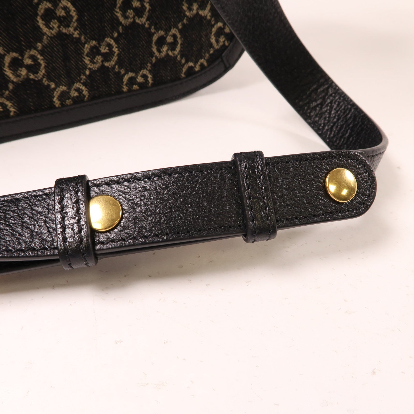 GUCCI GG帆布/皮革Horsebit 1955金扣肩背袋黑色