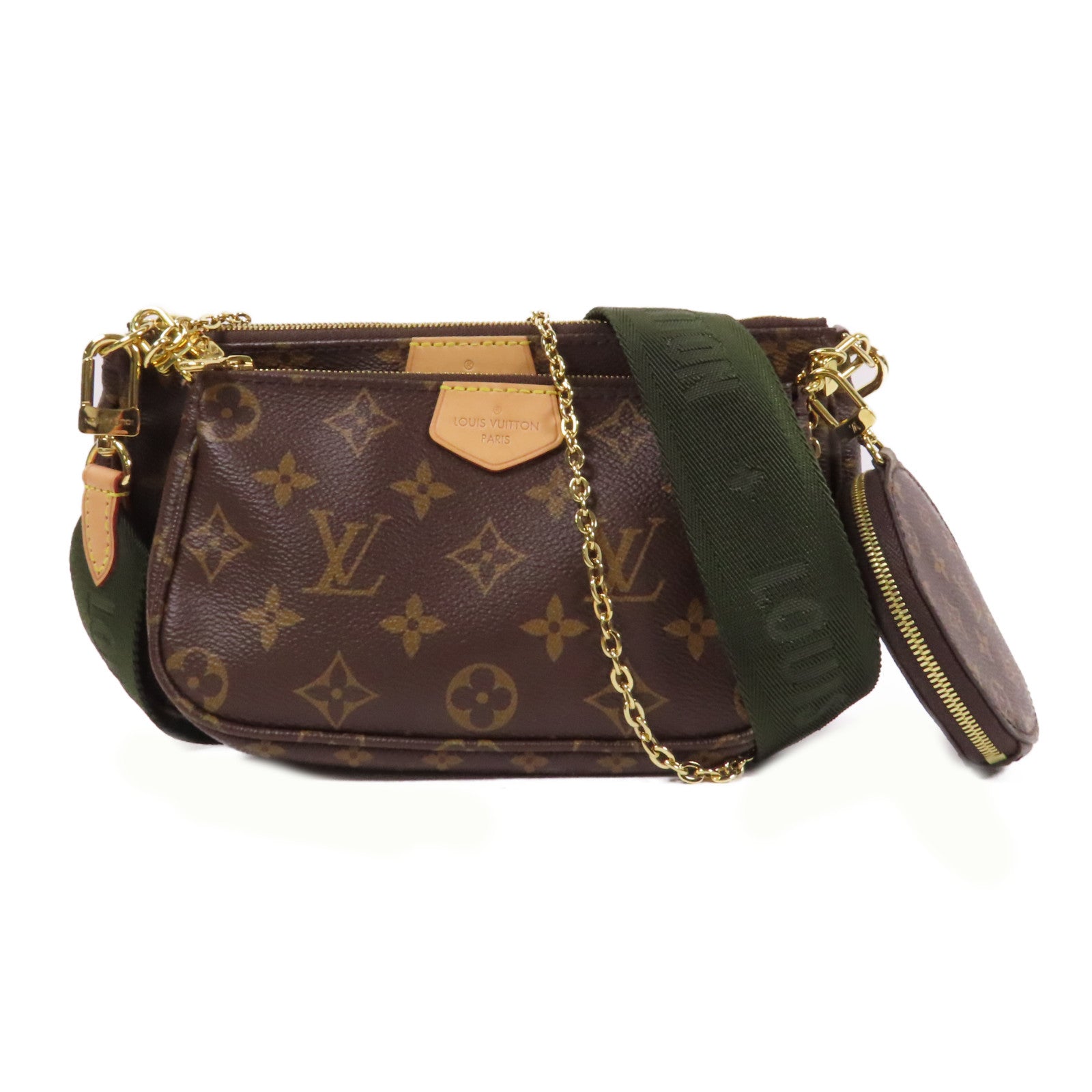 LOUIS VUITTON Monogram Multi Pochette Accessoires Shoulder Bag金扣肩背袋啡色/綠色
