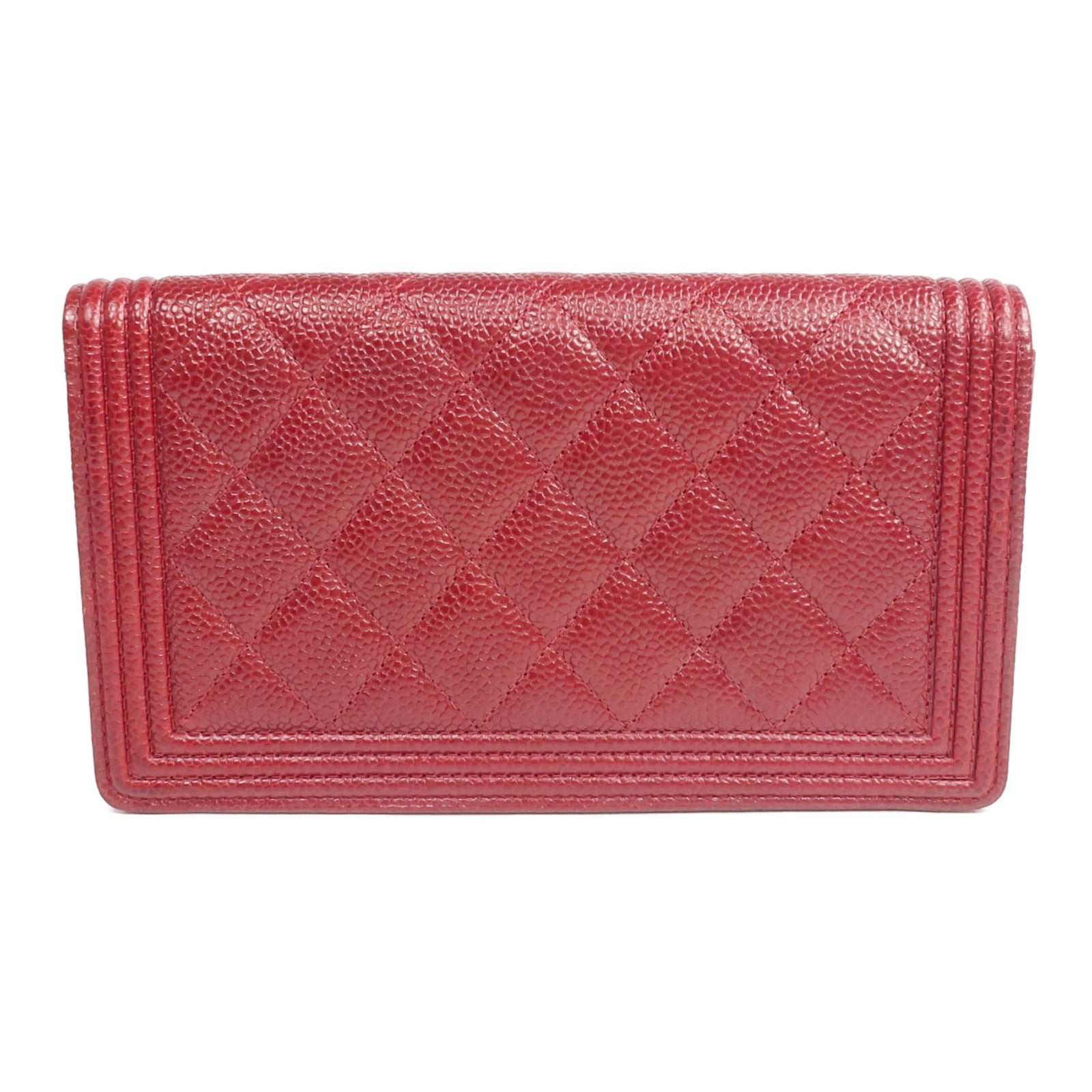 CHANEL 牛皮皮革Boy Long Wallet銀扣長錢包