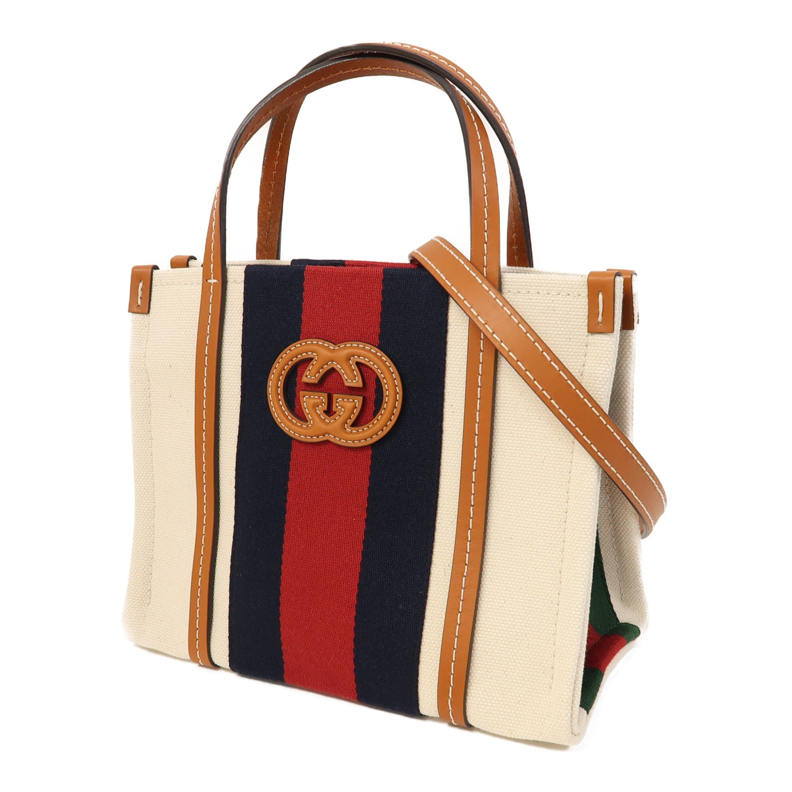 GUCCI 【激減優惠】帆布Interlocking Tote金扣手挽肩背兩用袋米色/藍色/紅色