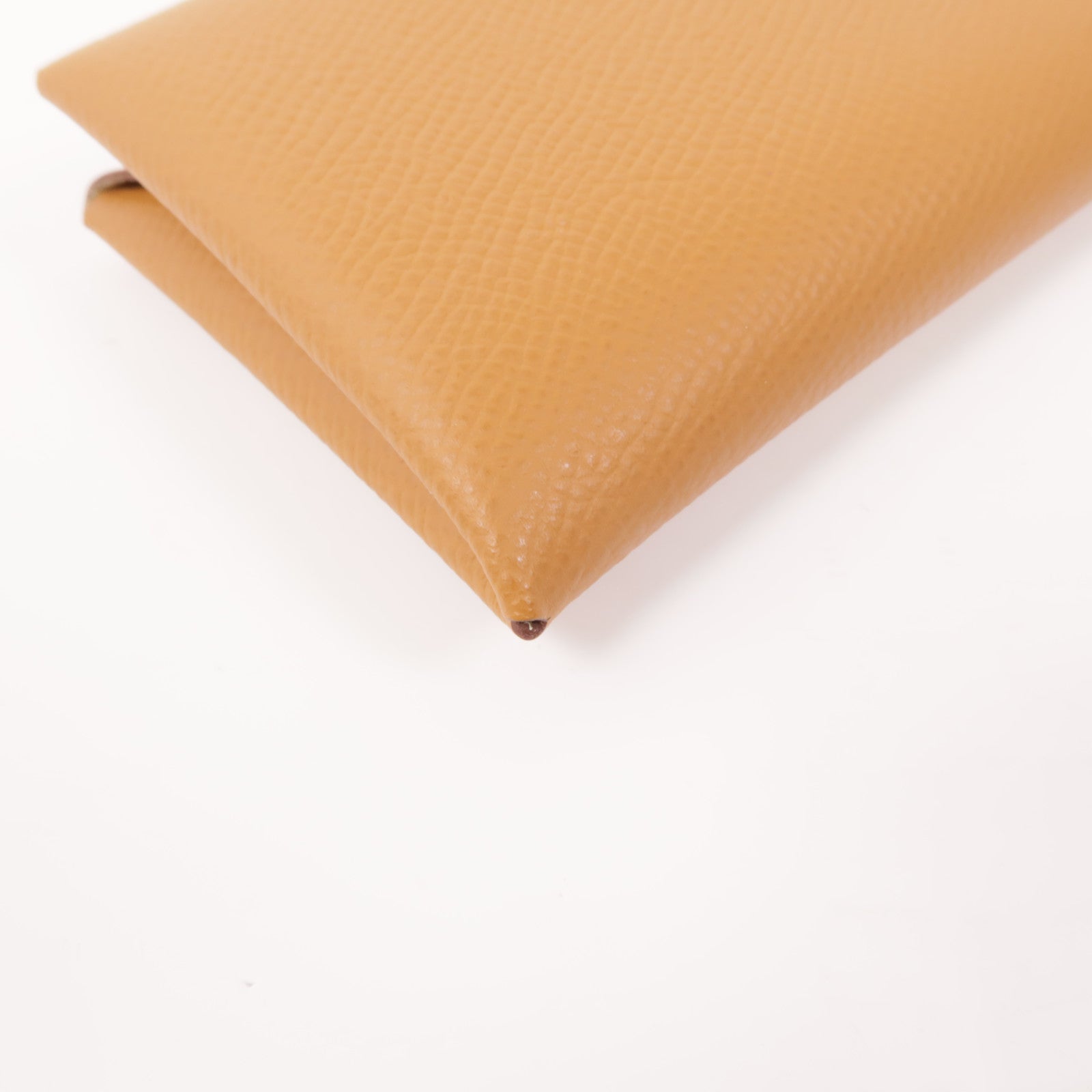 HERMES Epsom皮革Calvi銀扣卡片套Gold