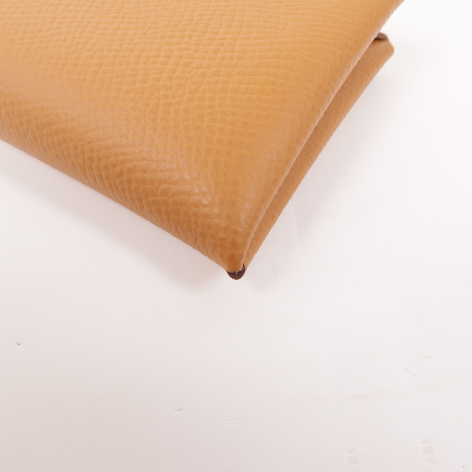 HERMES Epsom皮革Calvi銀扣卡片套Gold