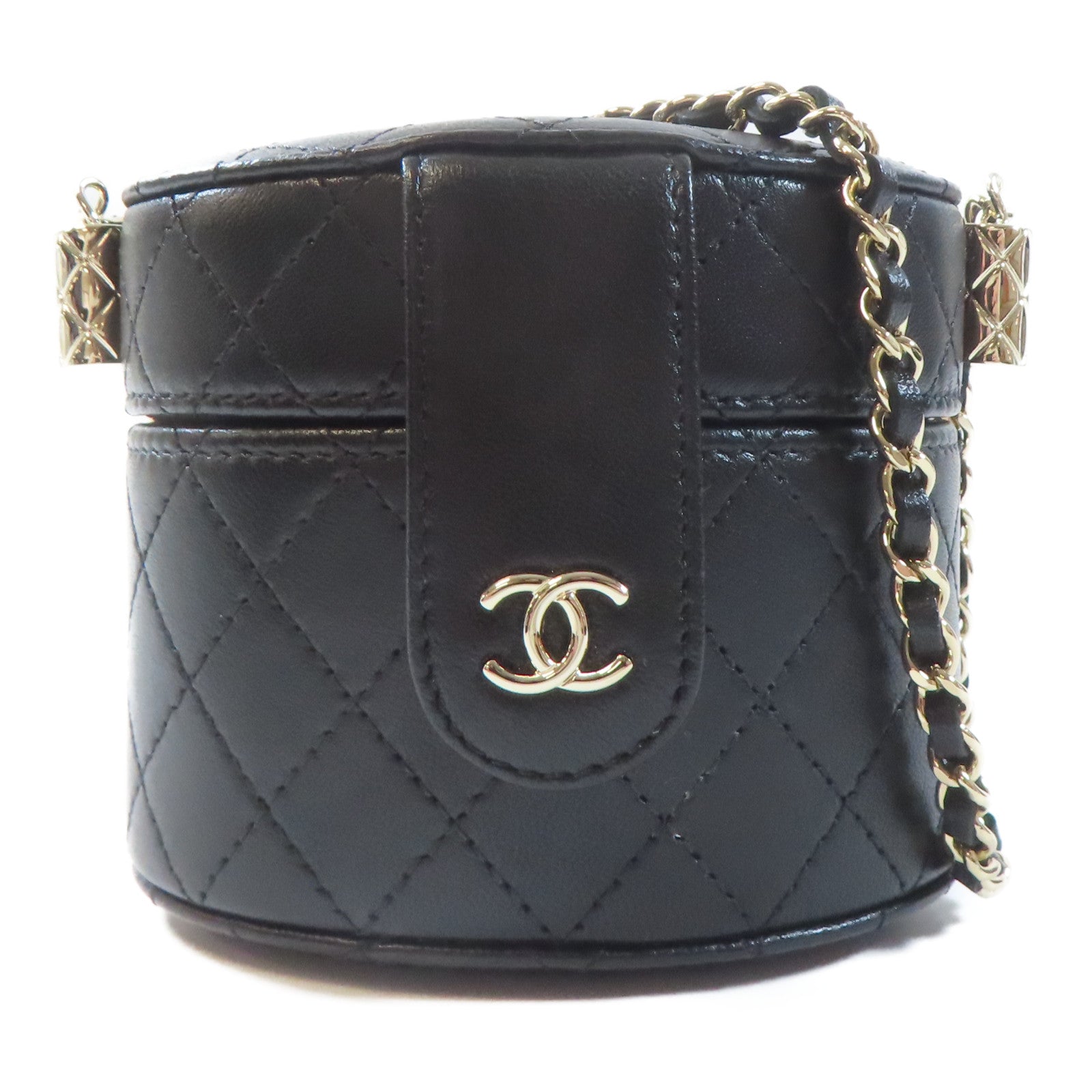 CHANEL 【激減優惠】菱格牛皮皮革Chain Shoulder金扣鏈帶肩背袋黑色