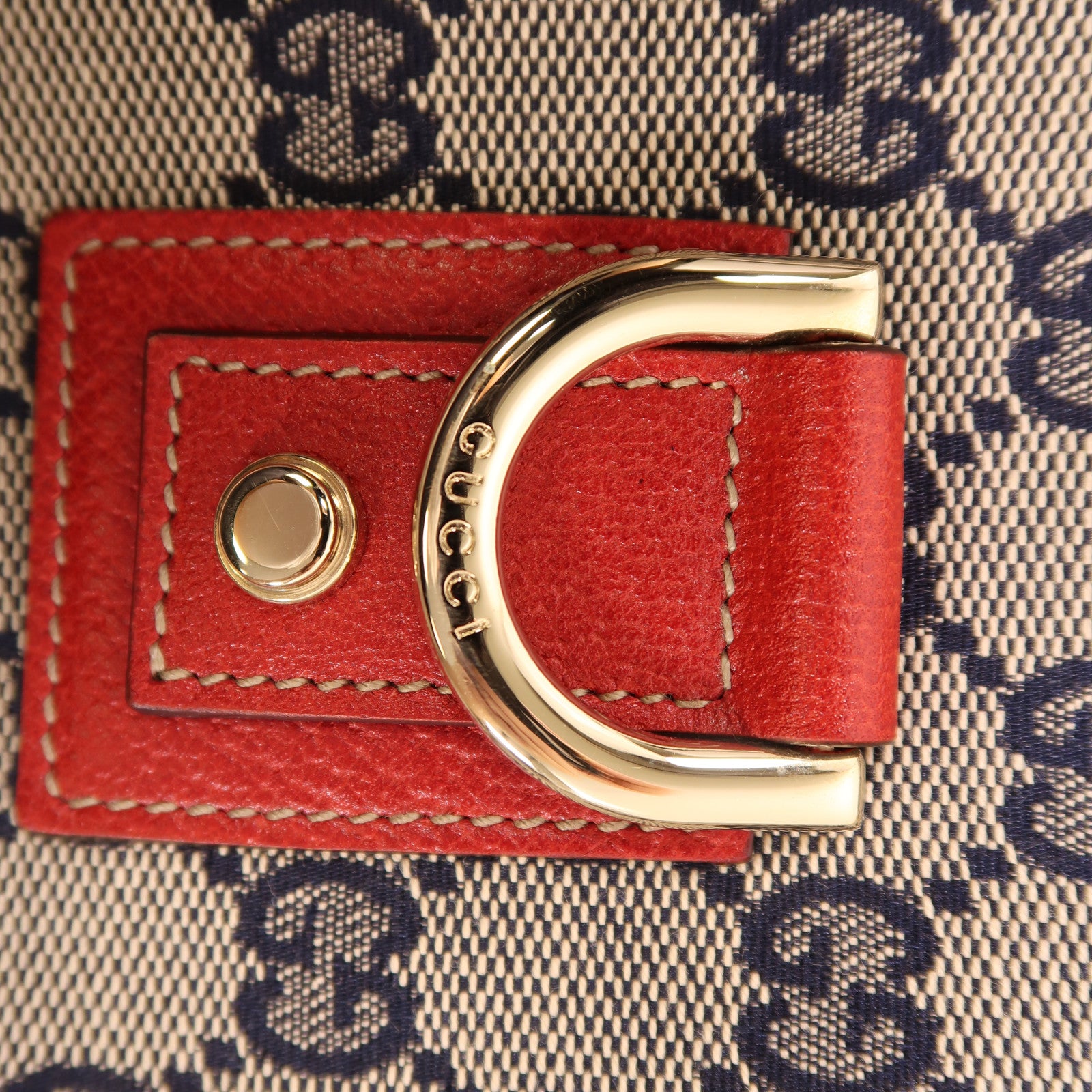 GUCCI 帆布/皮革Shoulder Bag金扣肩背袋灰色/紅色