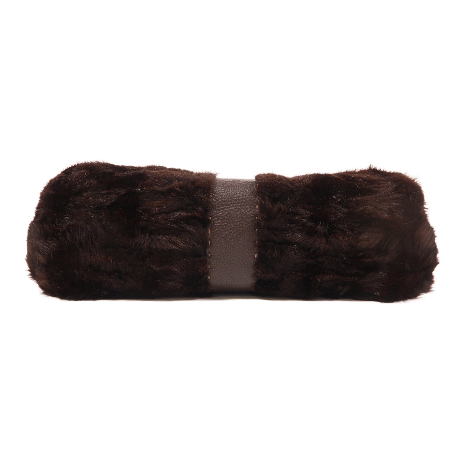 FENDI 牛皮皮革/Fur Shoulder Bag銀扣肩背袋棕色