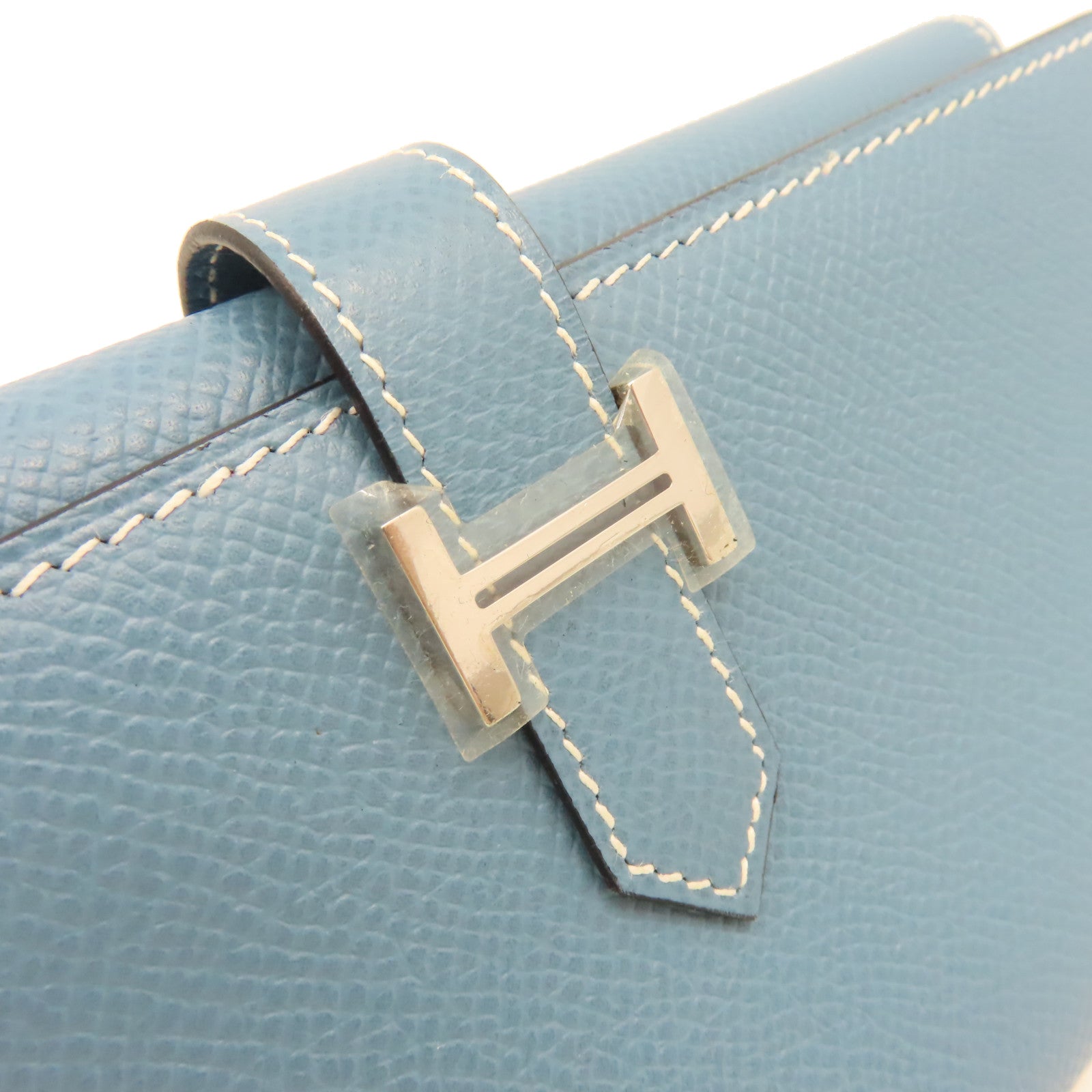 HERMES 【激減優惠】Epsom皮革Bearn W Snap Long Wallet銀扣長錢包Blue Jean牛仔藍
