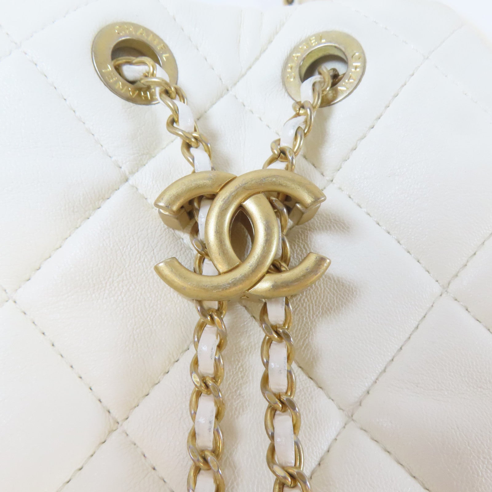 CHANEL 【激減優惠】菱格牛皮皮革2 Way Chain Shoulder Bag金扣鏈帶手挽肩背兩用袋白色