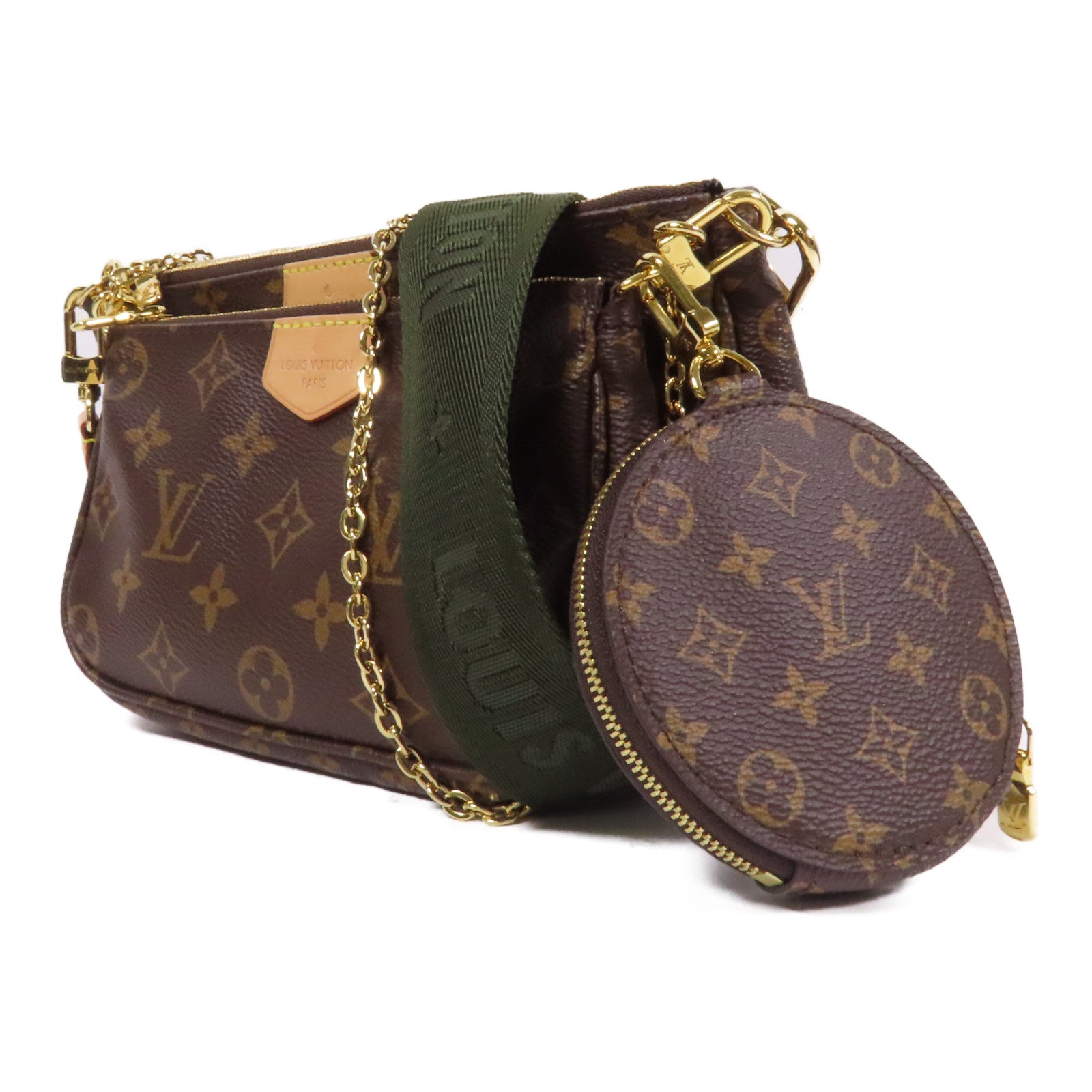 LOUIS VUITTON Monogram Multi Pochette Accessoires Shoulder Bag金扣肩背袋啡色/綠色