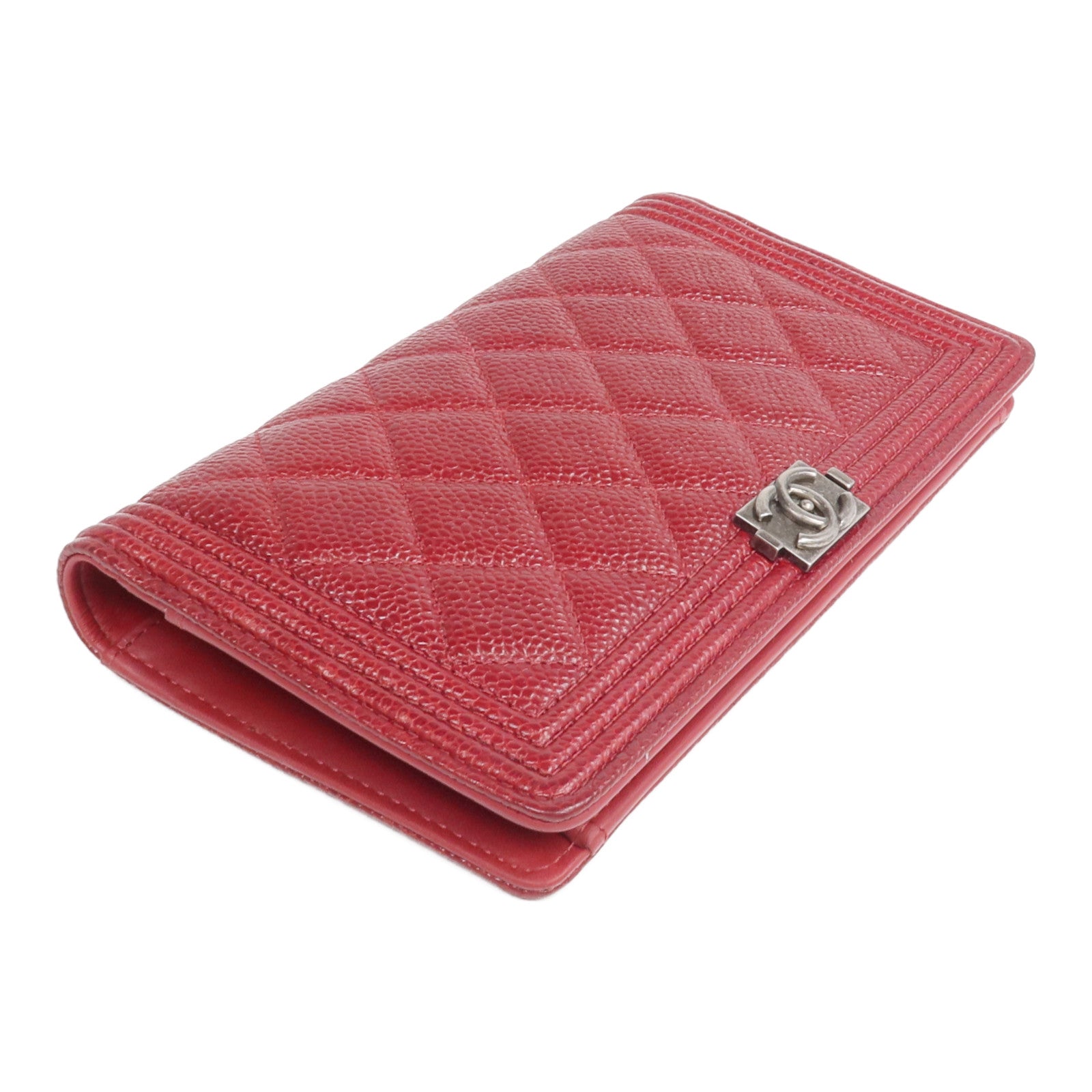 CHANEL 牛皮皮革Boy Long Wallet銀扣長錢包