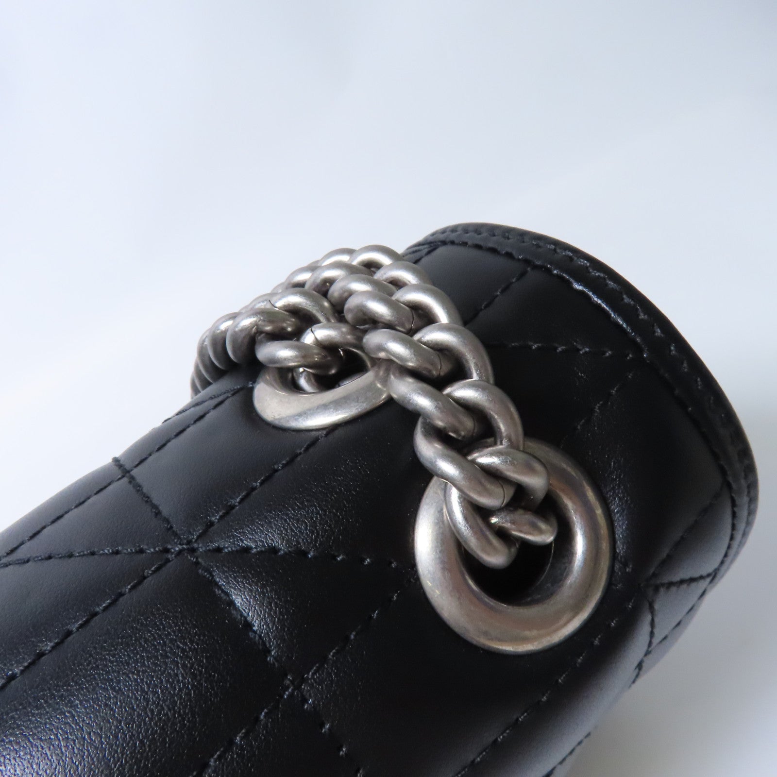 GUCCI 【激減優惠】牛皮皮革Shoulder Bag銀扣鏈帶肩背袋黑色