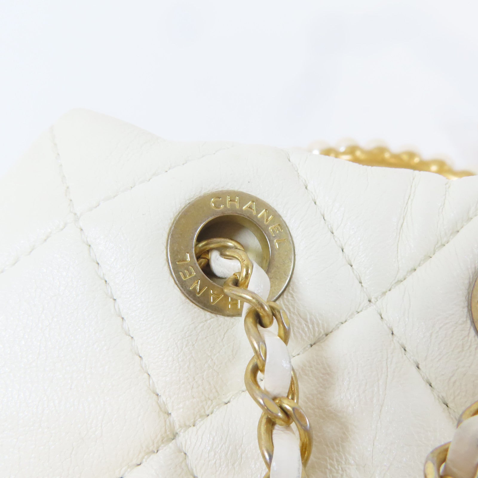 CHANEL 【激減優惠】菱格牛皮皮革2 Way Chain Shoulder Bag金扣鏈帶手挽肩背兩用袋白色