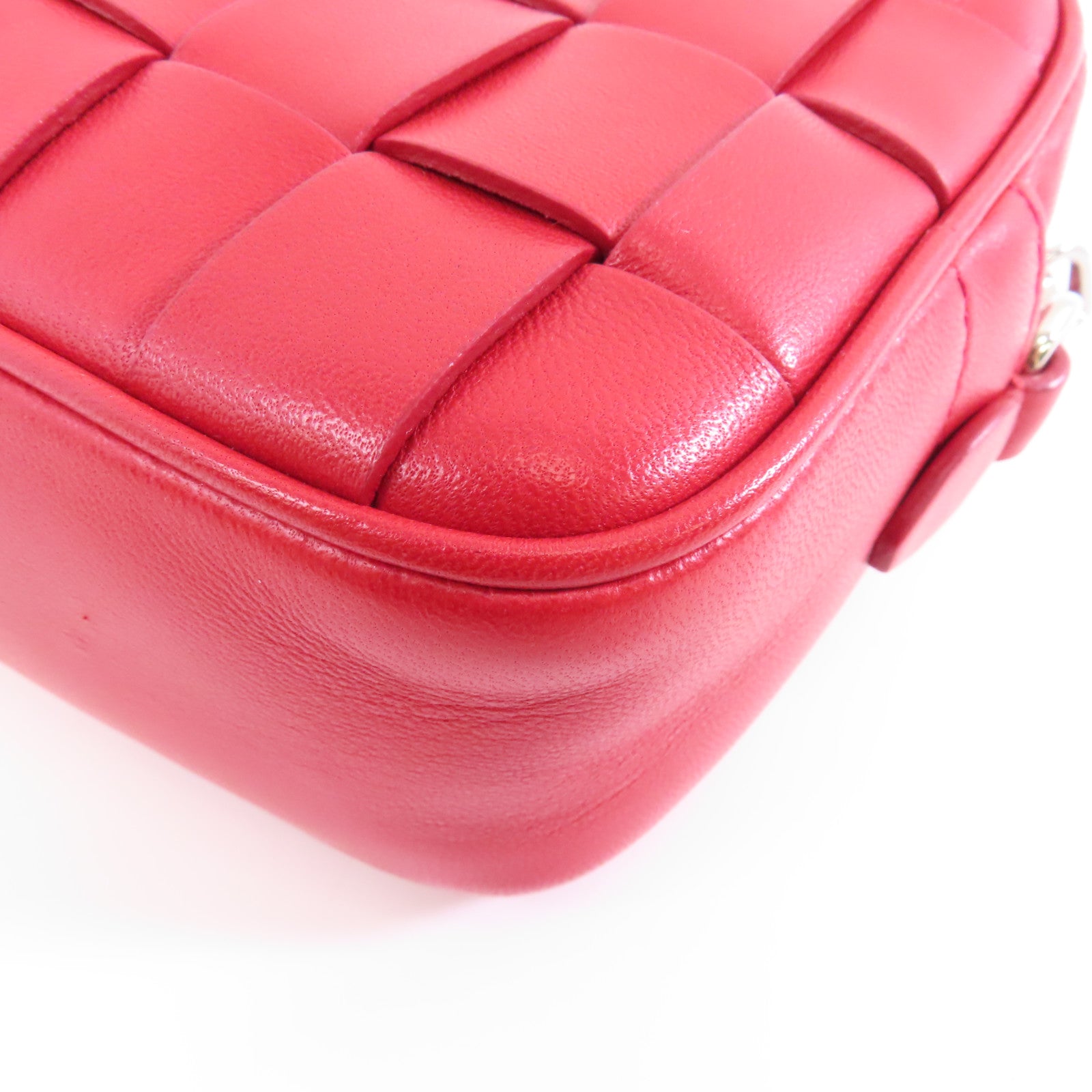 Miu Miu 【激減優惠】羊皮皮革Crystal Chain Shoulder Bag銀扣肩背袋紅色