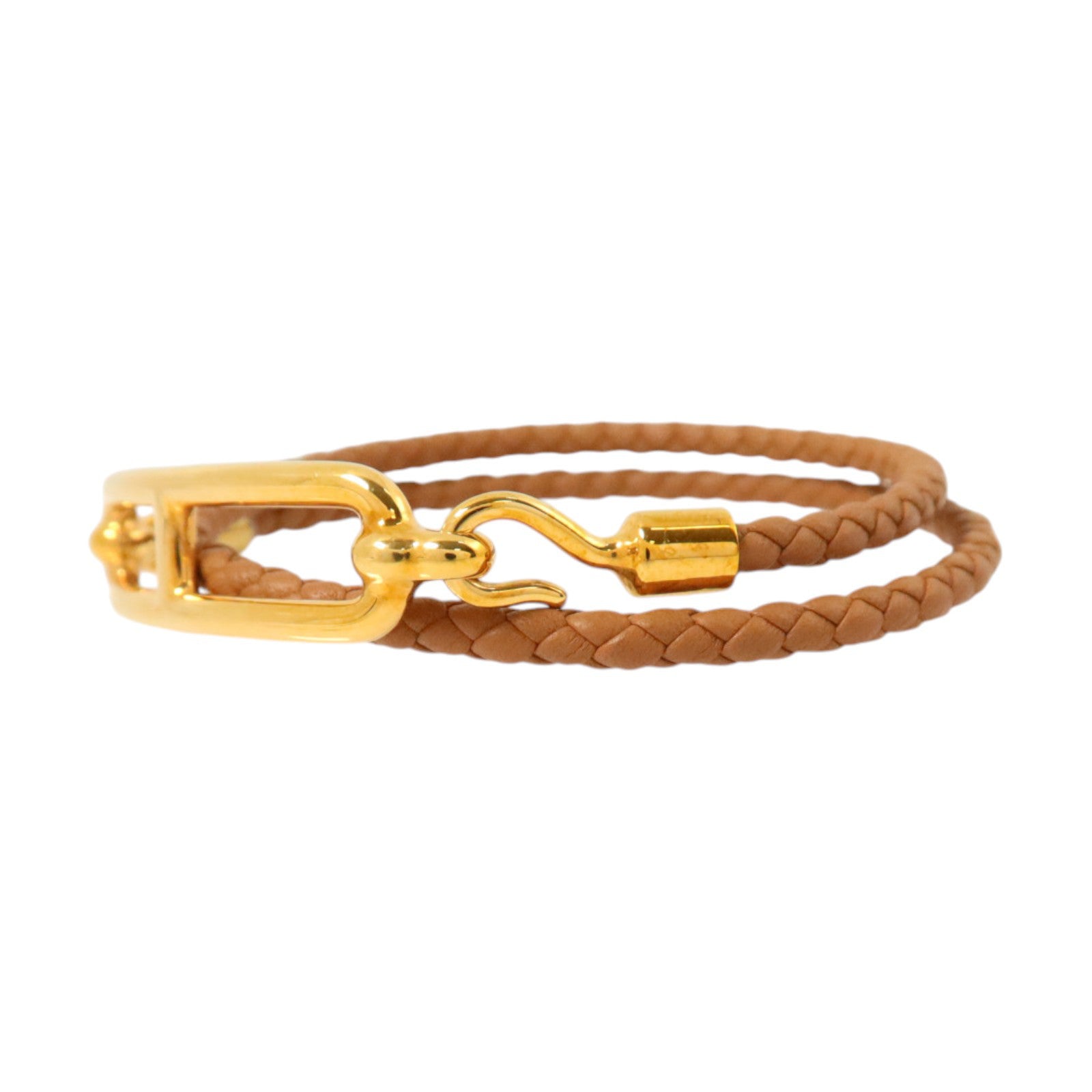HERMES Swift皮革/金屬Roulis Double Bracelet金扣手鏈Gold