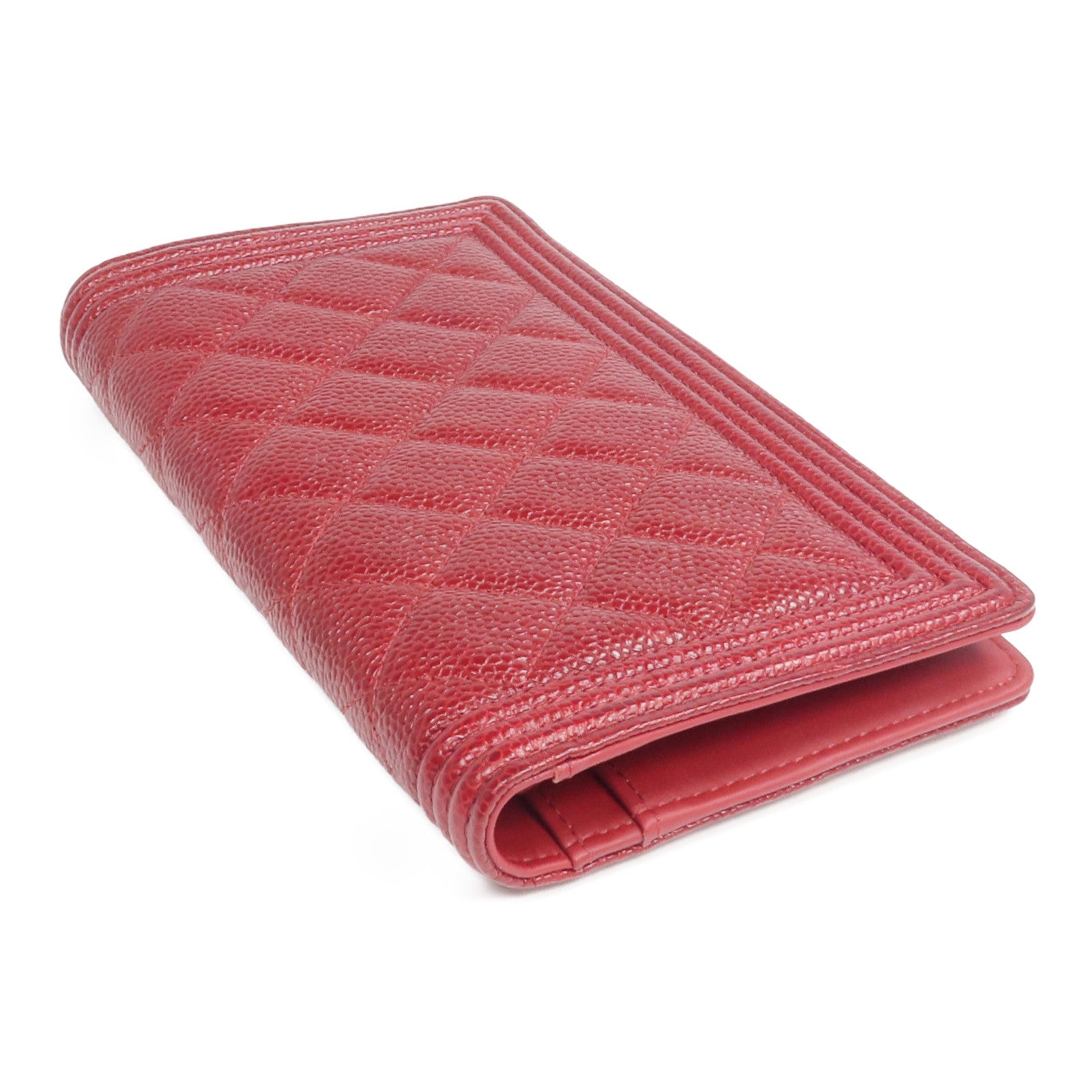 CHANEL 牛皮皮革Boy Long Wallet銀扣長錢包