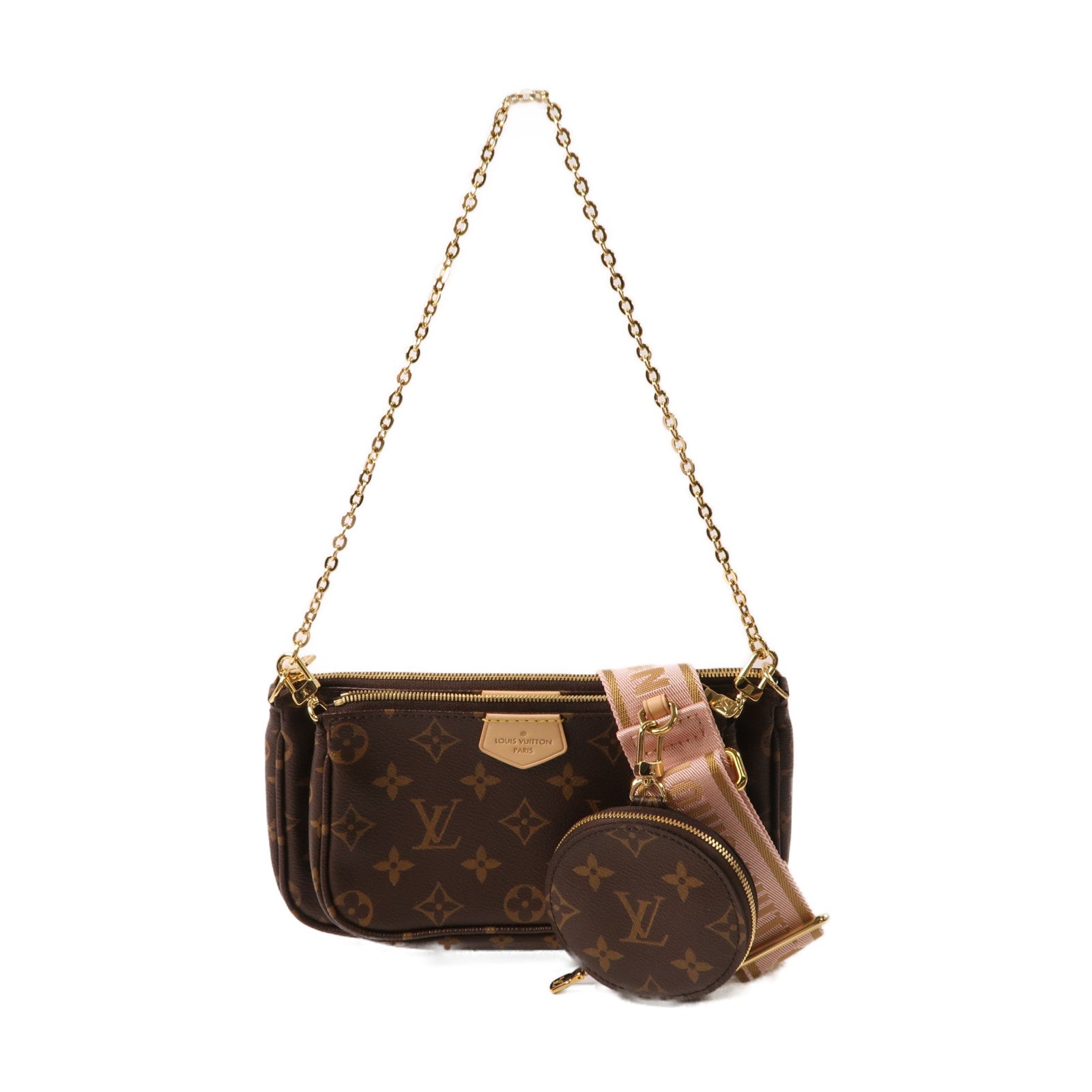 LOUIS VUITTON Monogram Multi Pochette Accessoires金扣手挽肩背兩用袋啡色