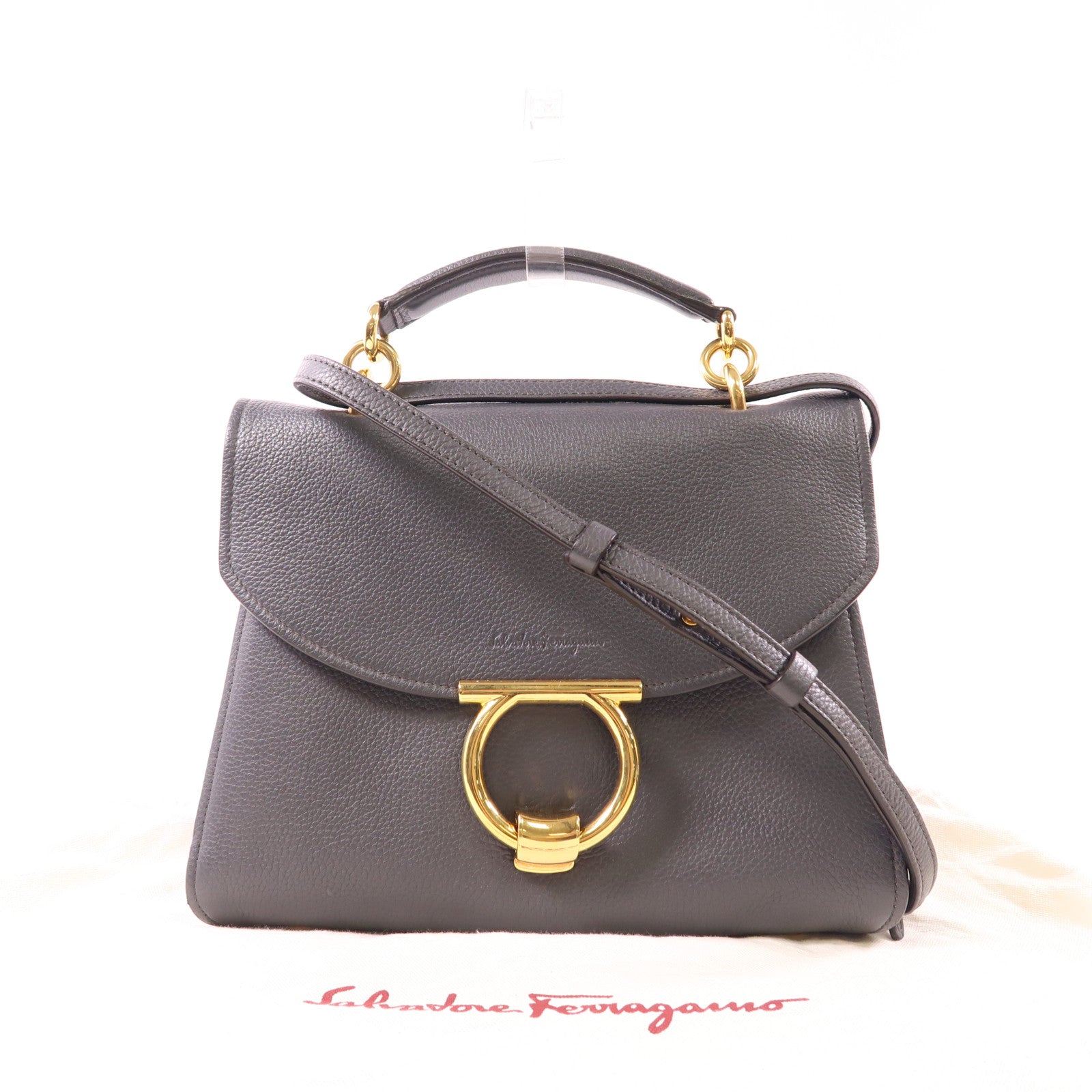 Salvatore Ferragamo 牛皮皮革2 Way Shoulder金扣手挽肩背兩用袋