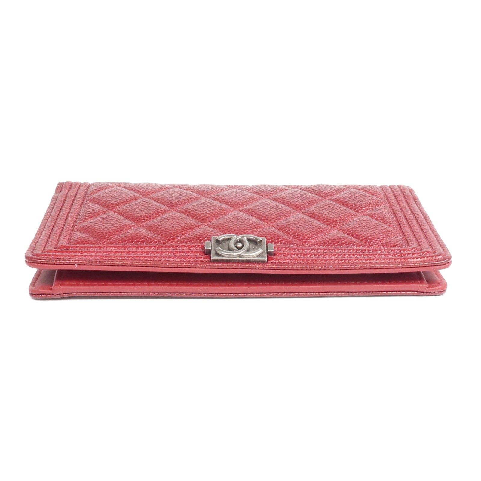CHANEL 牛皮皮革Boy Long Wallet銀扣長錢包