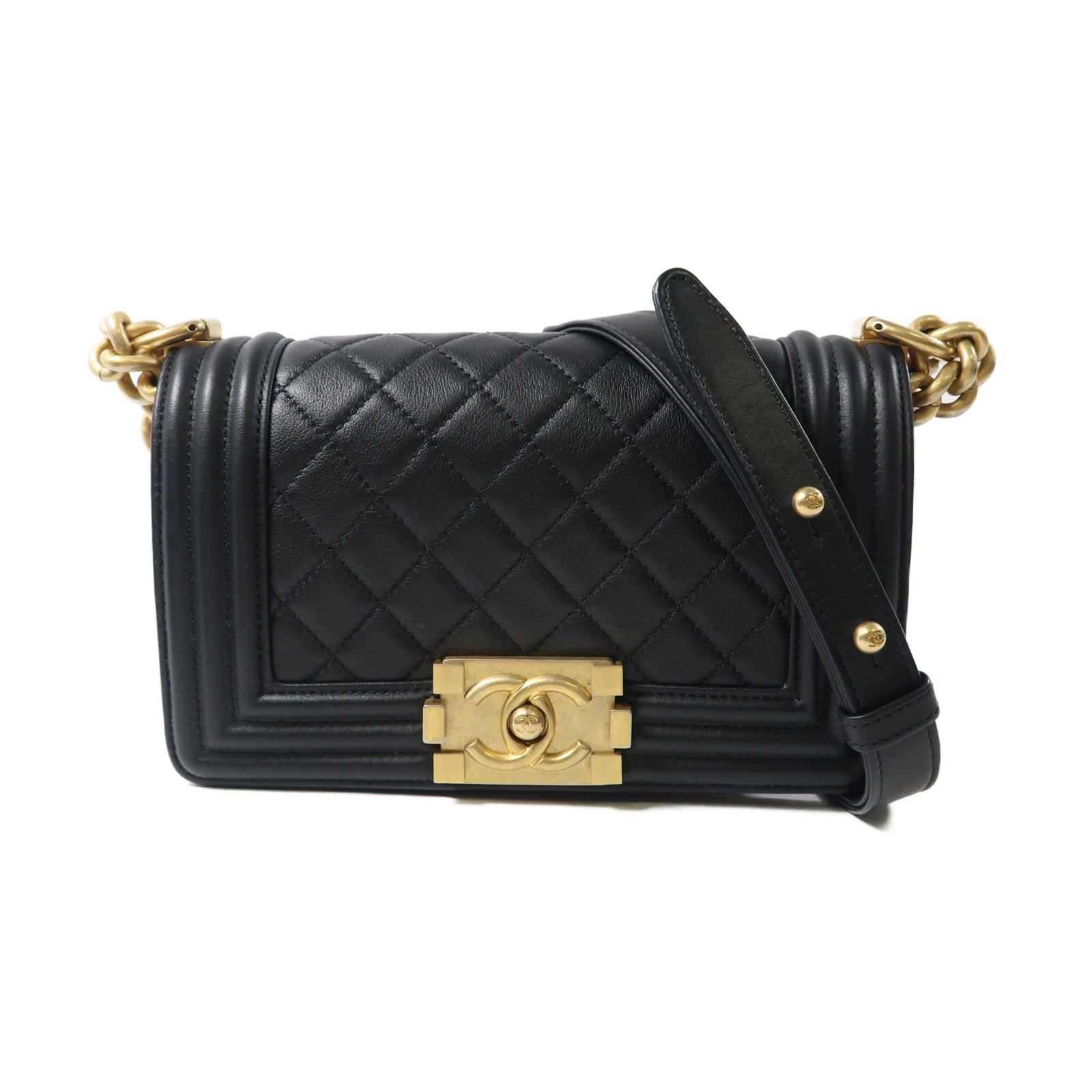 CHANEL 羊皮皮革Boy Chanel 20金扣肩背袋黑色