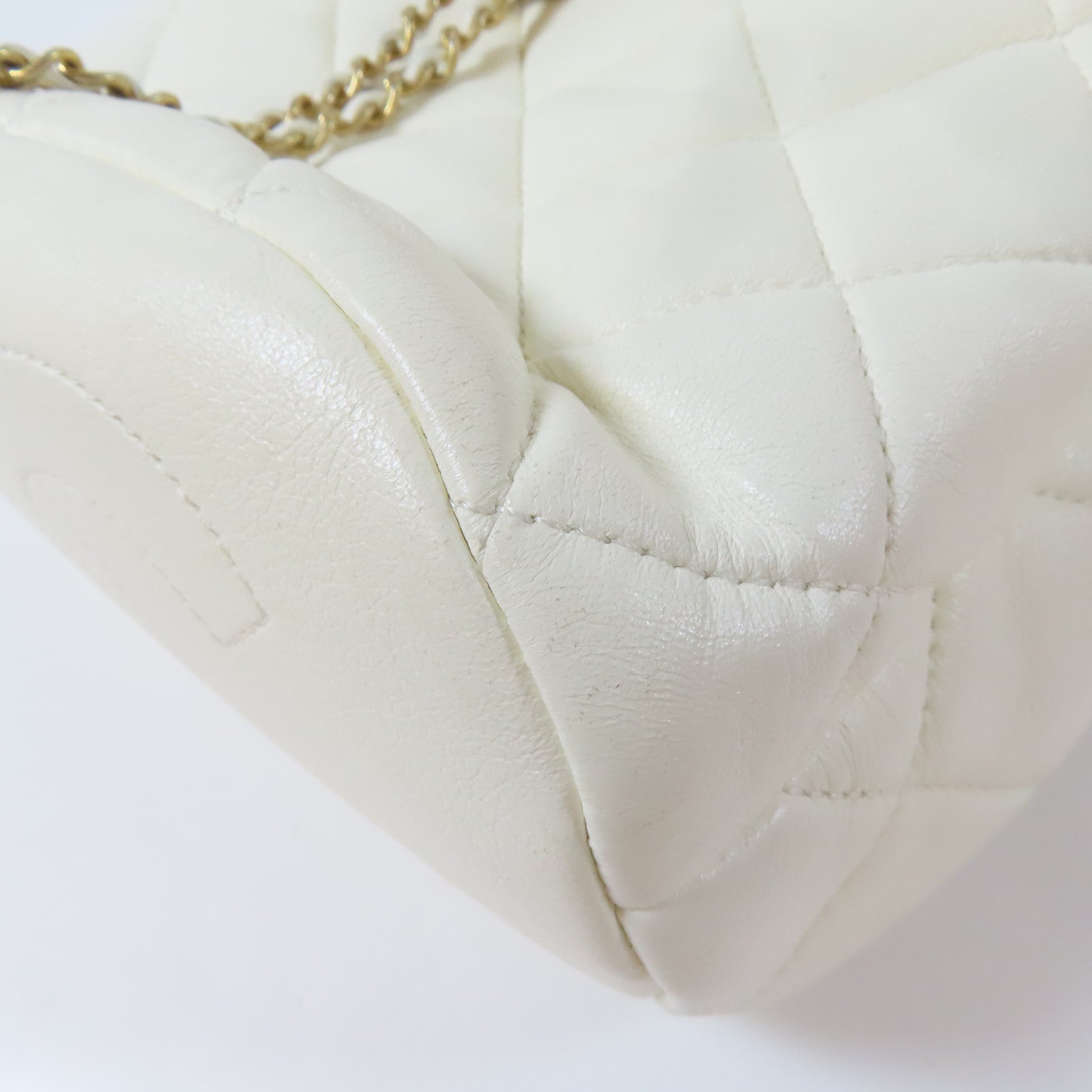 CHANEL 【激減優惠】菱格牛皮皮革2 Way Chain Shoulder Bag金扣鏈帶手挽肩背兩用袋白色