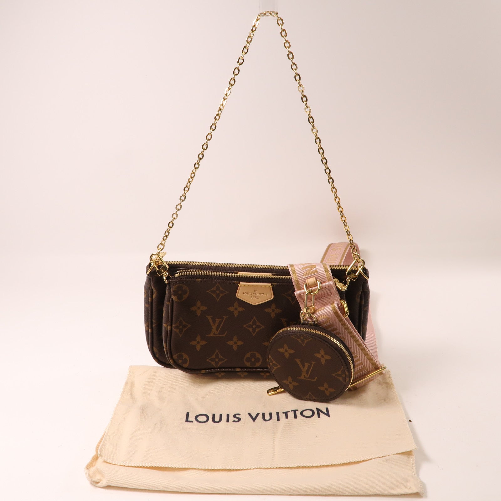 LOUIS VUITTON Monogram Multi Pochette Accessoires金扣手挽肩背兩用袋啡色