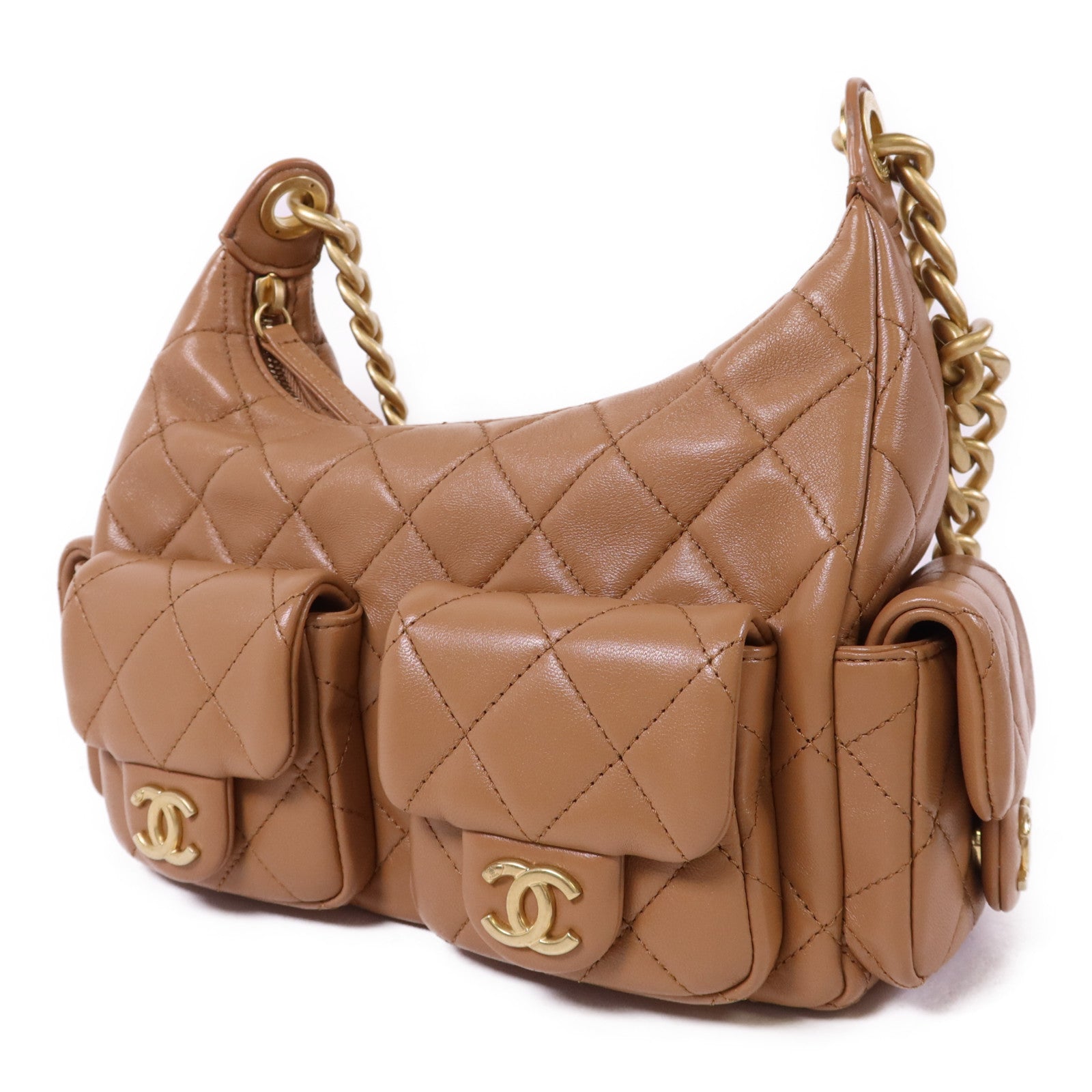 CHANEL 牛皮皮革Hobo Bag金扣鏈帶肩背袋
