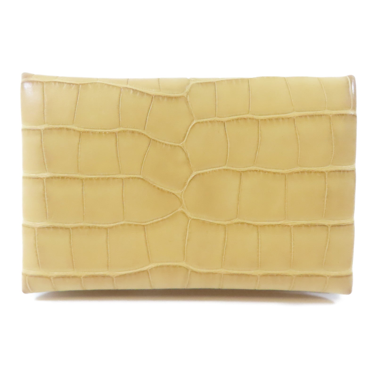 HERMES 鱷魚皮革Calvi Duo銀扣卡片套Jaune Ambre/黃色