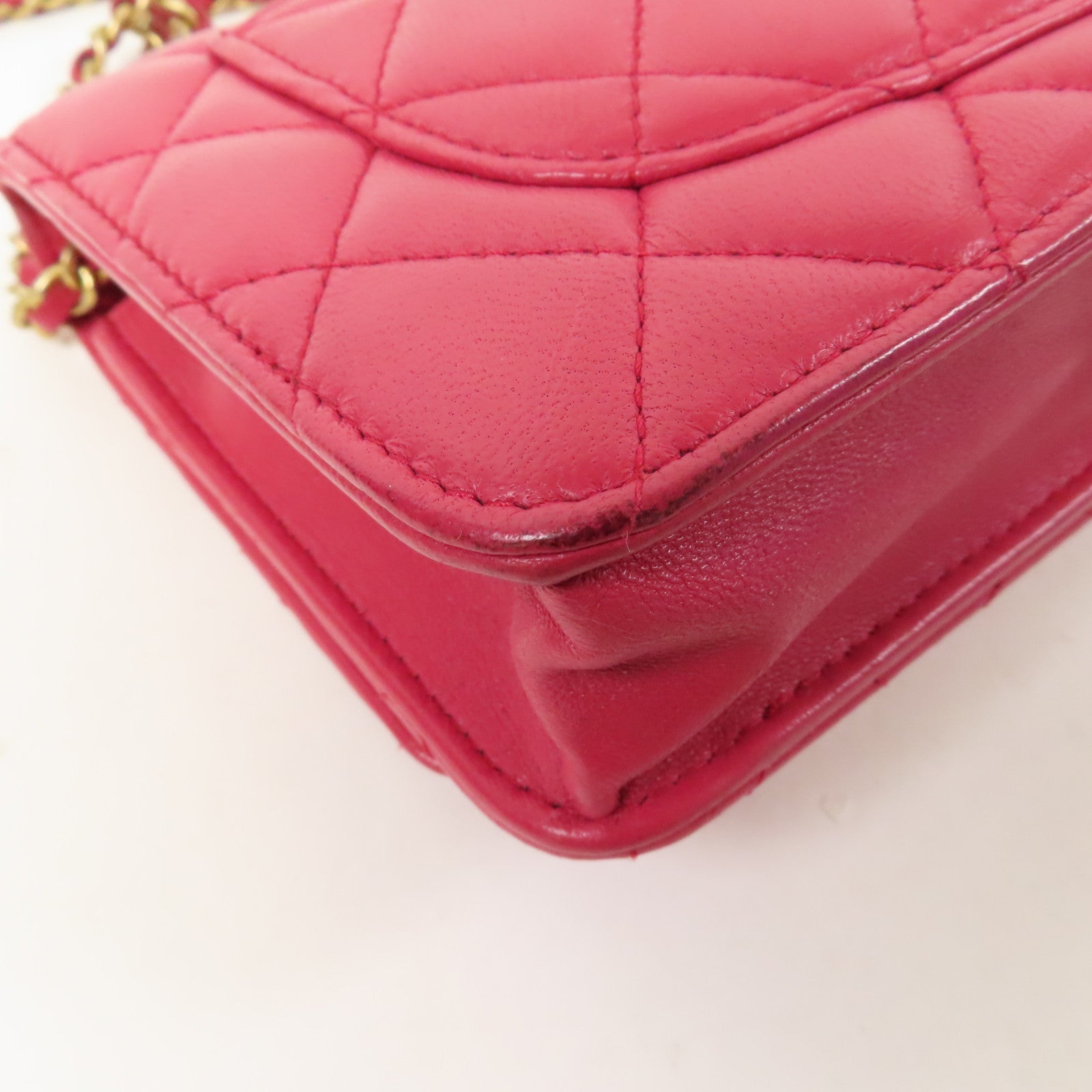 CHANEL 【激減優惠】菱格羊皮皮革WOC金扣鏈帶肩背袋粉紅色