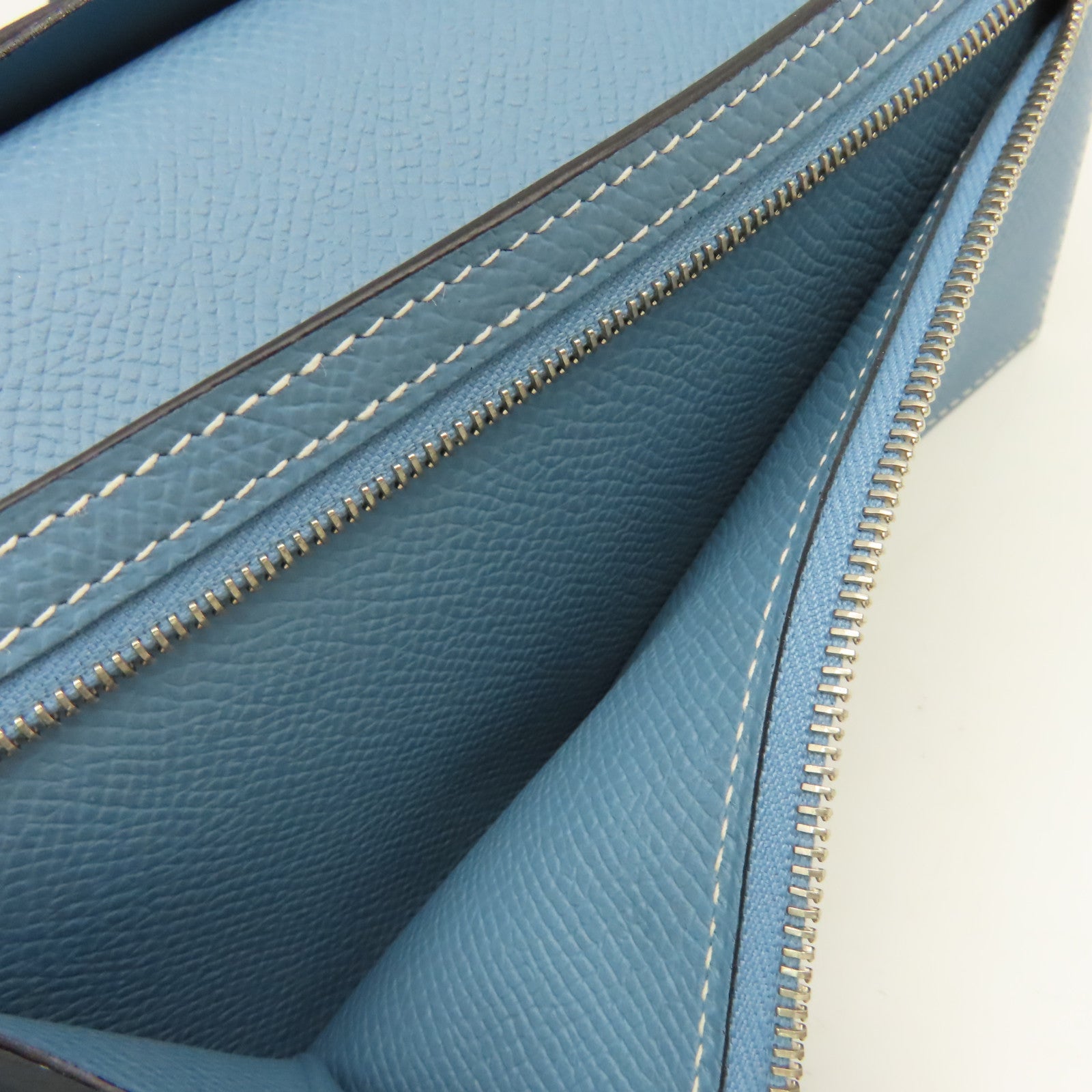 HERMES 【激減優惠】Epsom皮革Bearn W Snap Long Wallet銀扣長錢包Blue Jean牛仔藍