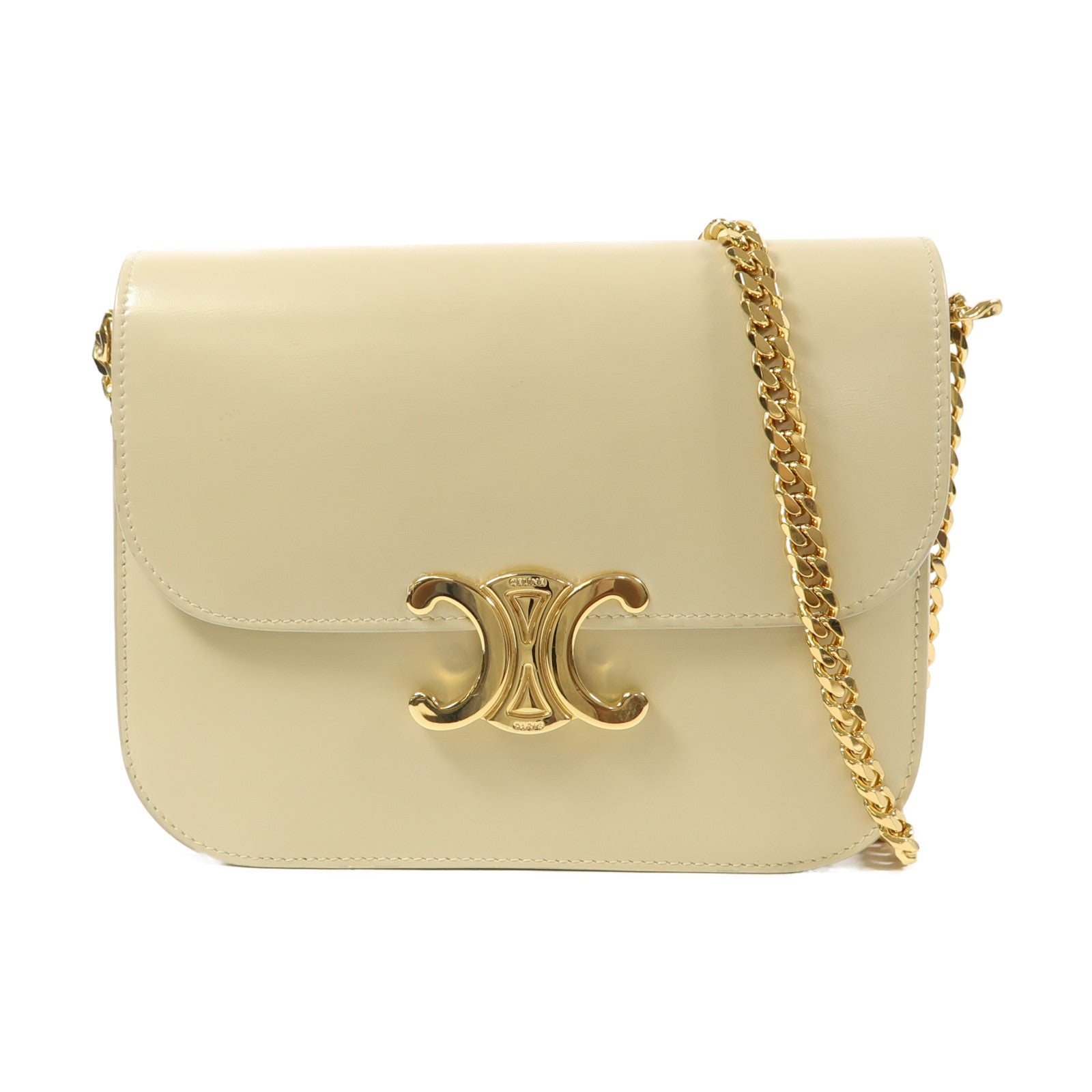 CELINE 牛皮皮革Teen Triomphe In Shiny金扣鏈帶肩背袋