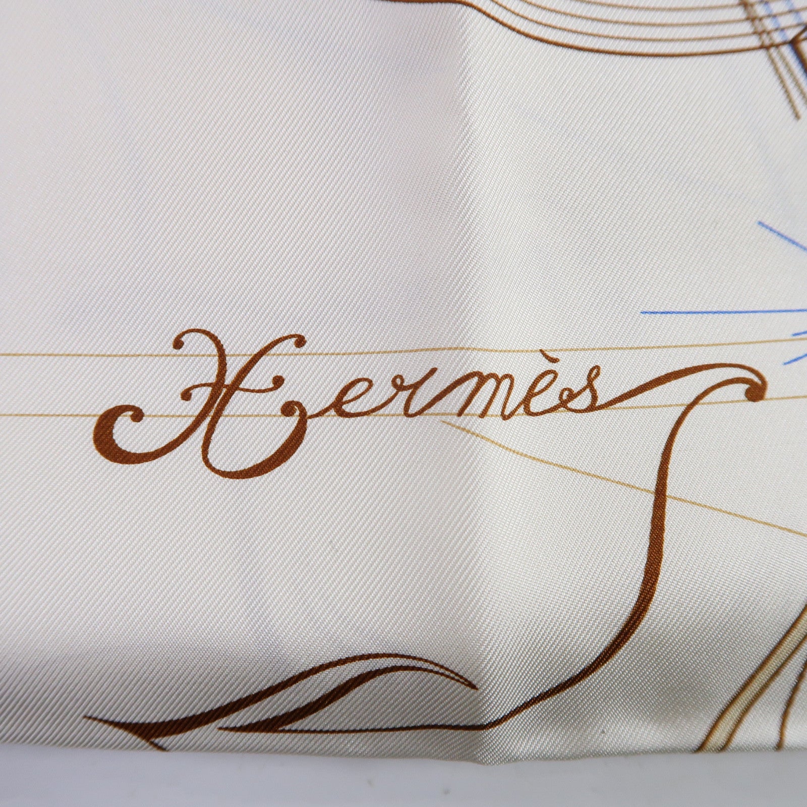 HERMES 絲質Scarf絲巾米色/啡色