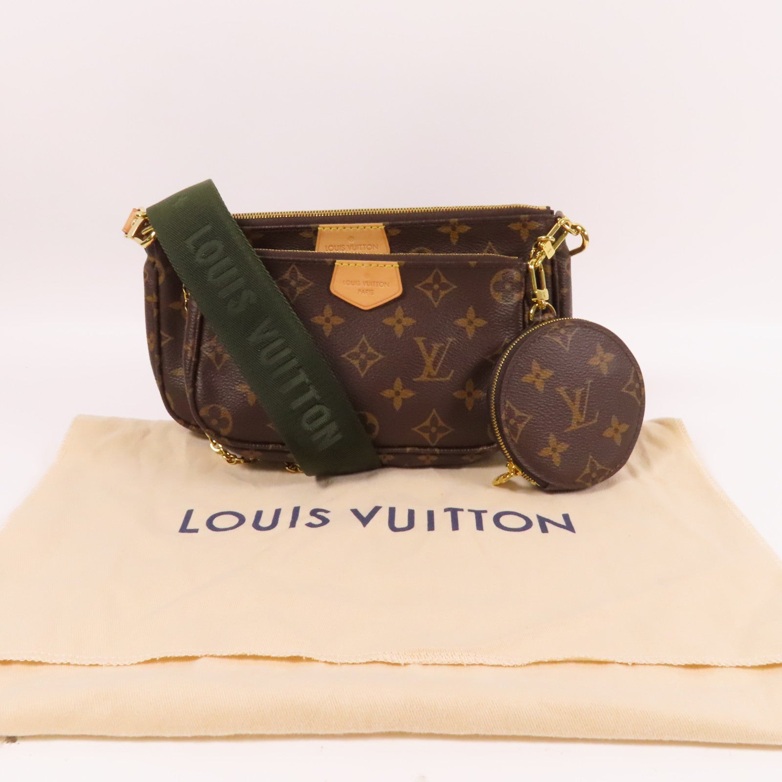 LOUIS VUITTON Monogram Multi Pochette Accessoires Shoulder Bag金扣肩背袋啡色/綠色